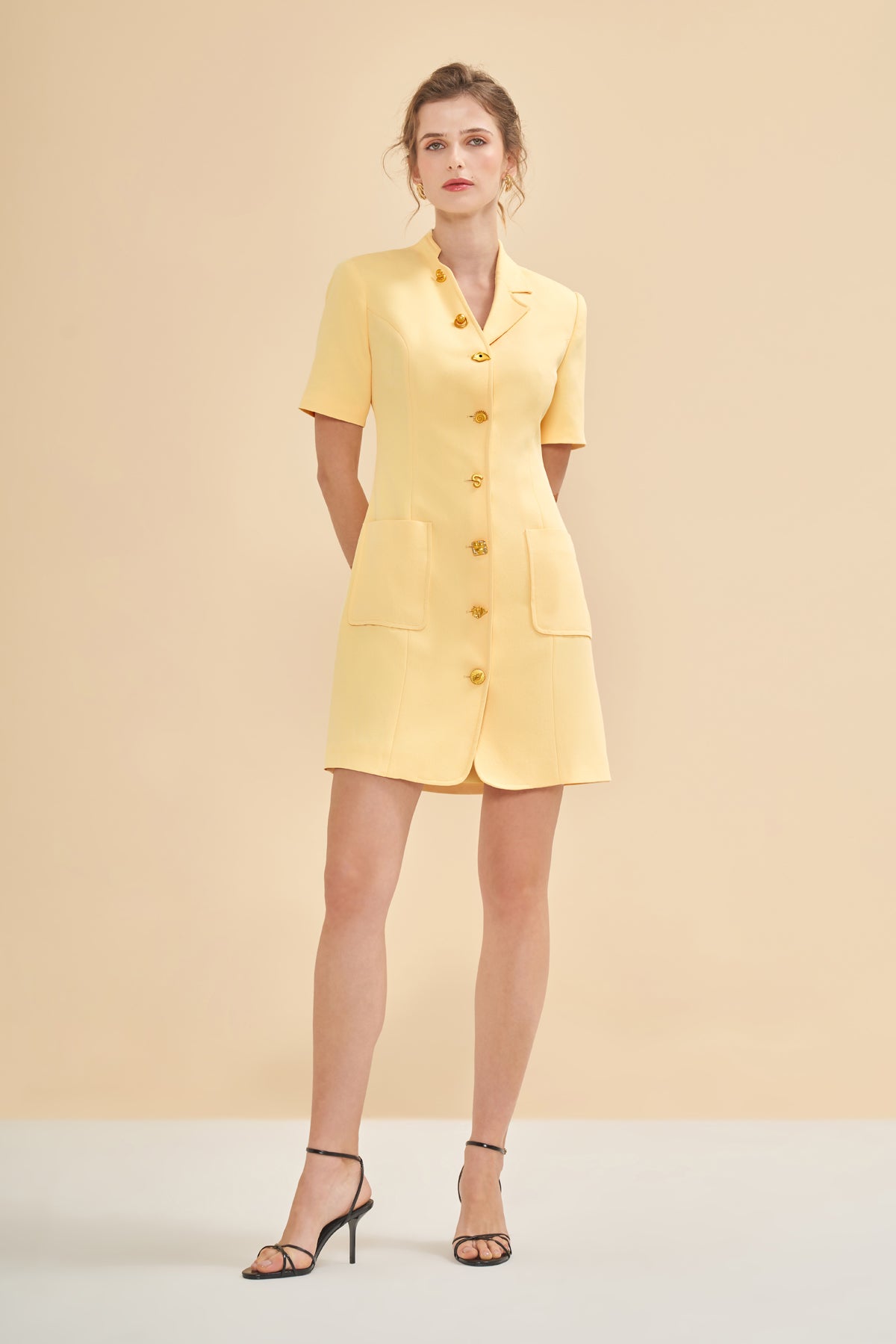 Utopian Gold Düğme Detaylı Mini Elbise