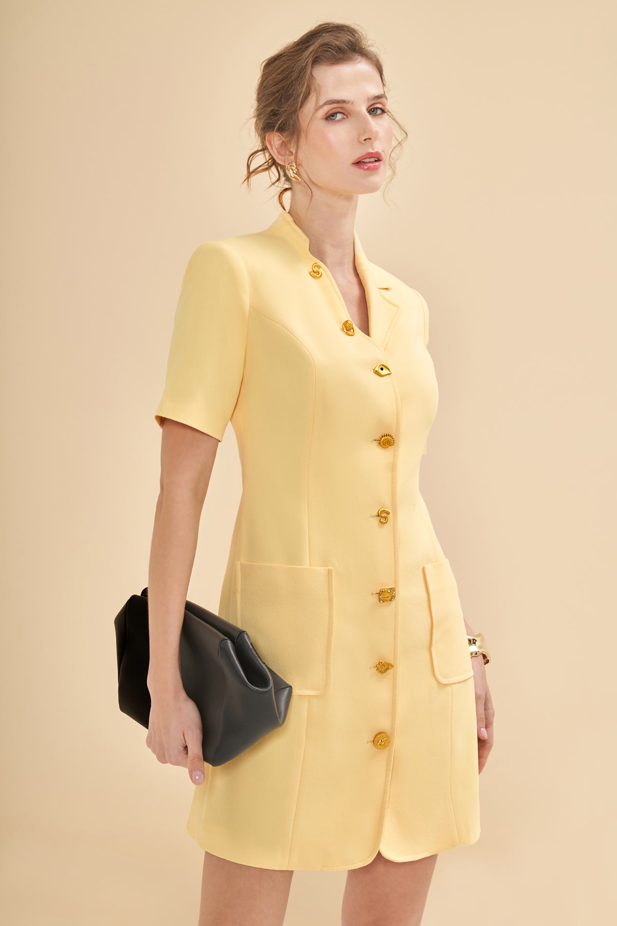 Utopian Gold Düğme Detaylı Mini Elbise