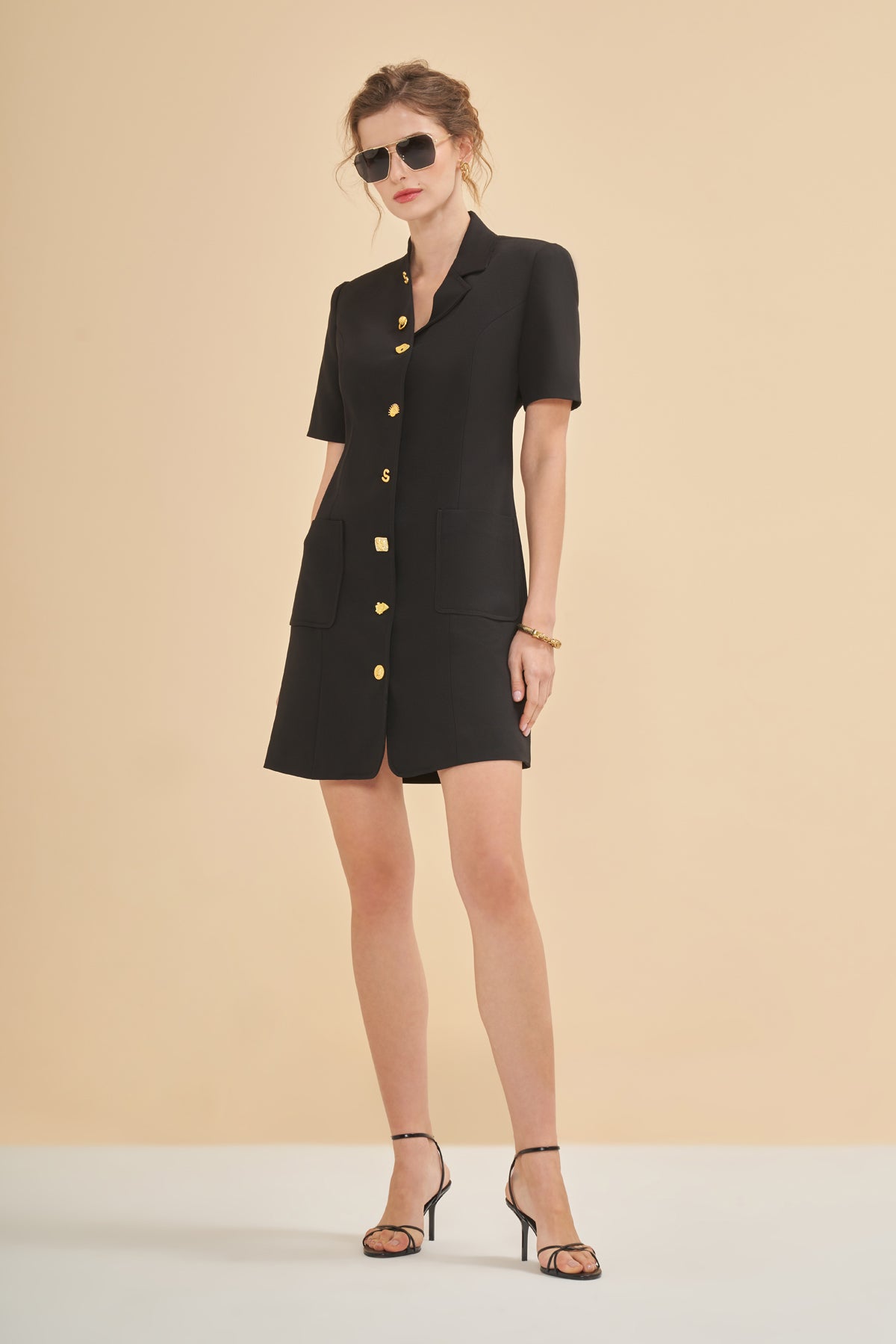 Utopian Gold Düğme Detaylı Mini Elbise