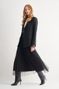 Utopian Siyah Pliseli Tül Maxi Etek