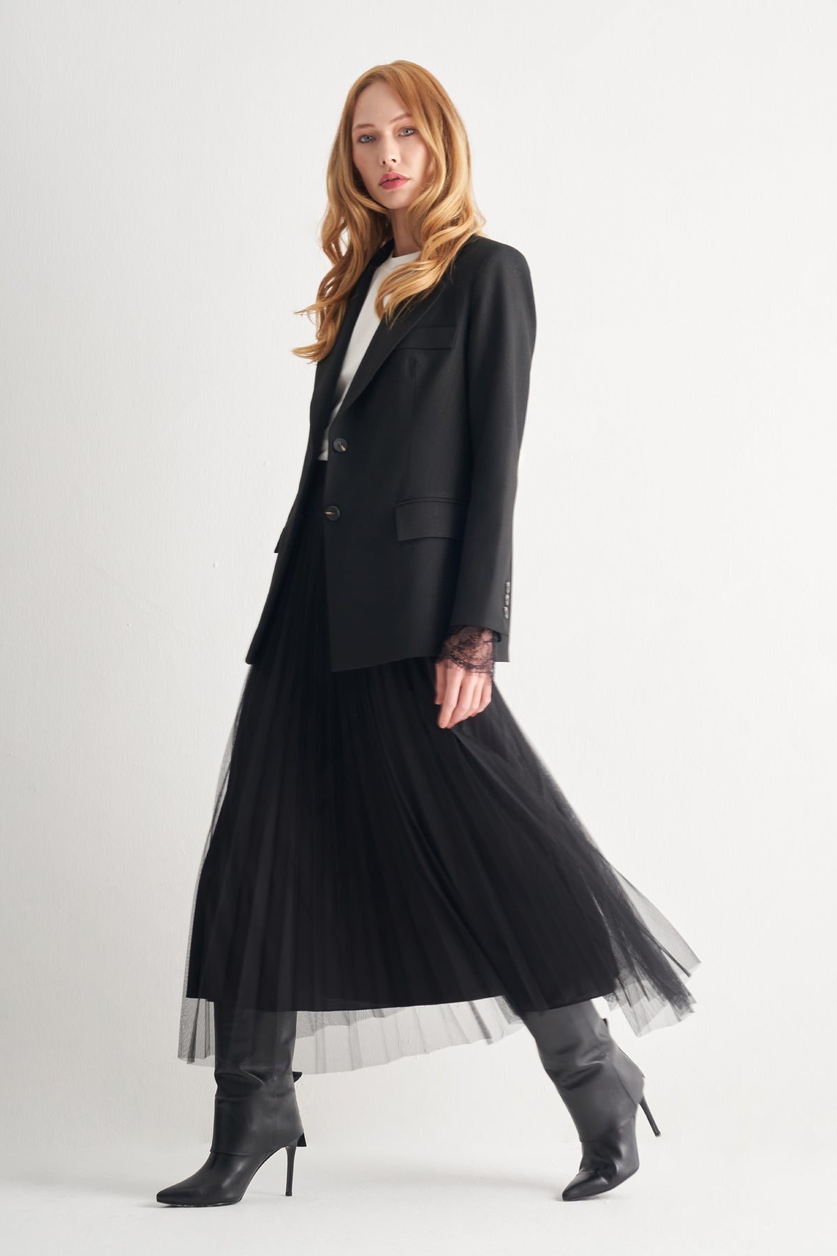 Utopian Dokulu Siyah Blazer Ceket