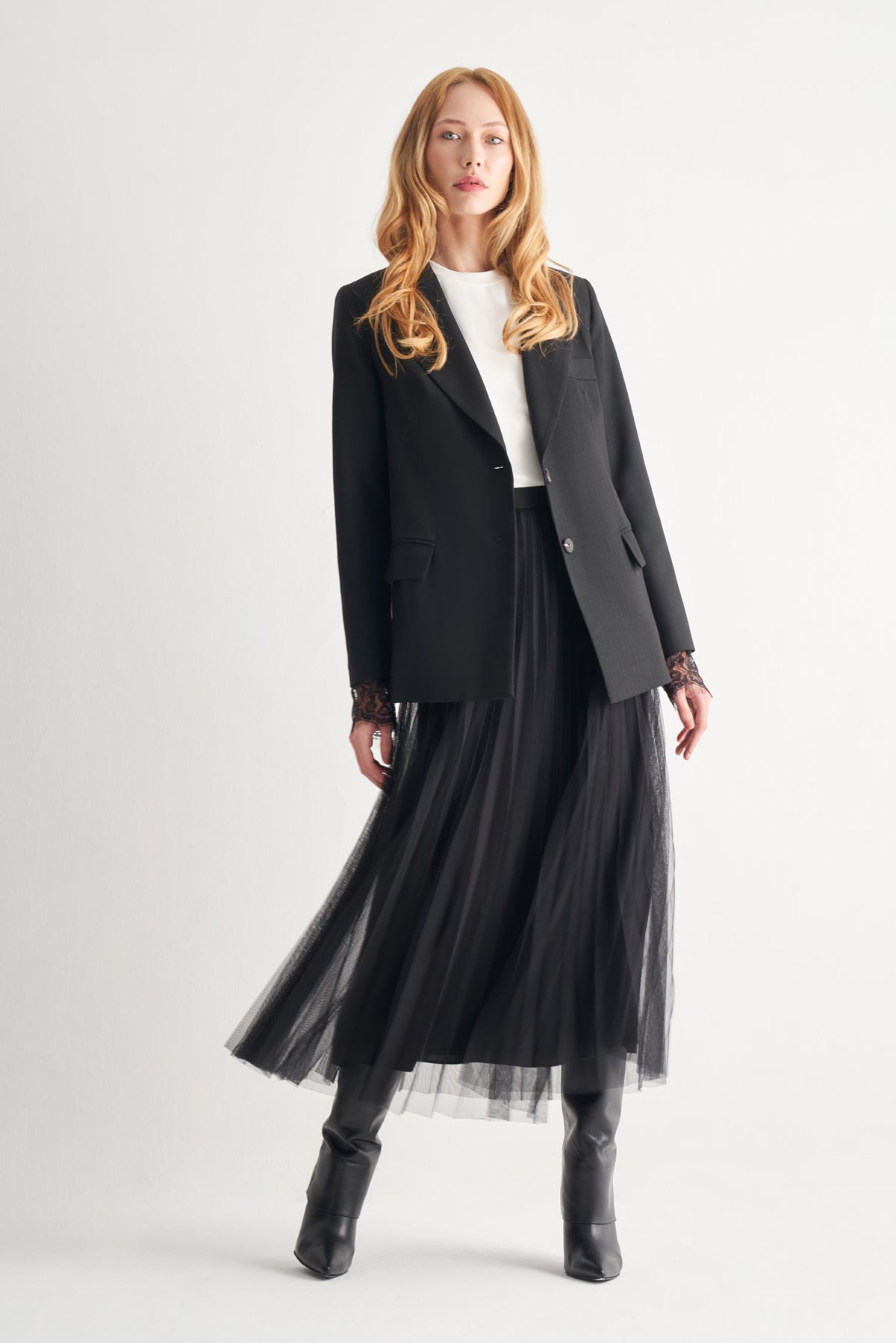 Utopian Dokulu Siyah Blazer Ceket