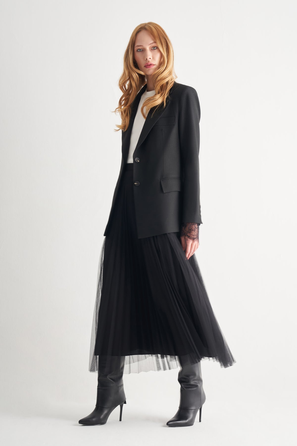 Utopian Dokulu Siyah Blazer Ceket