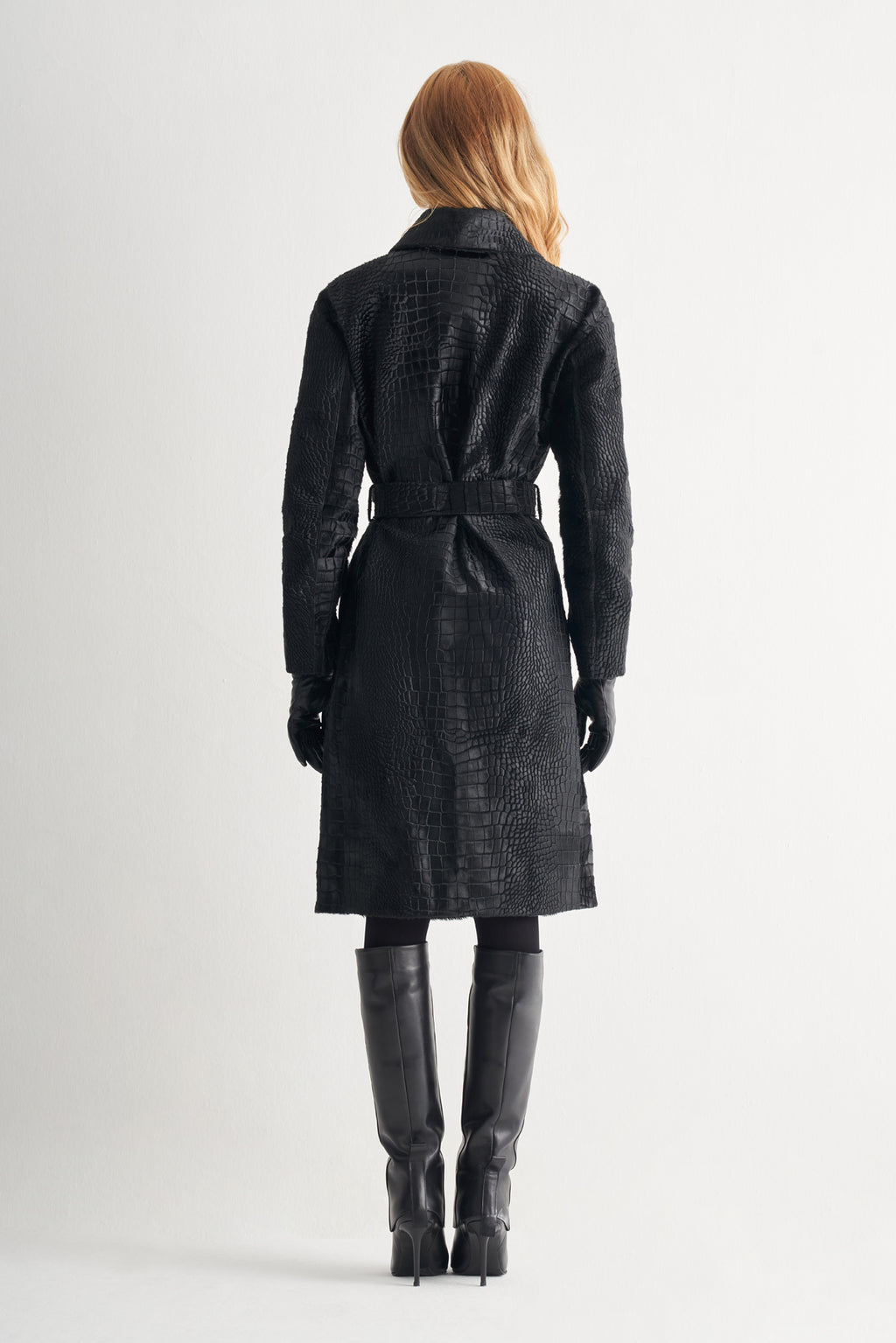 Utopian %100 Deri Krokodil Baskılı Tay Tüyü Trençkot