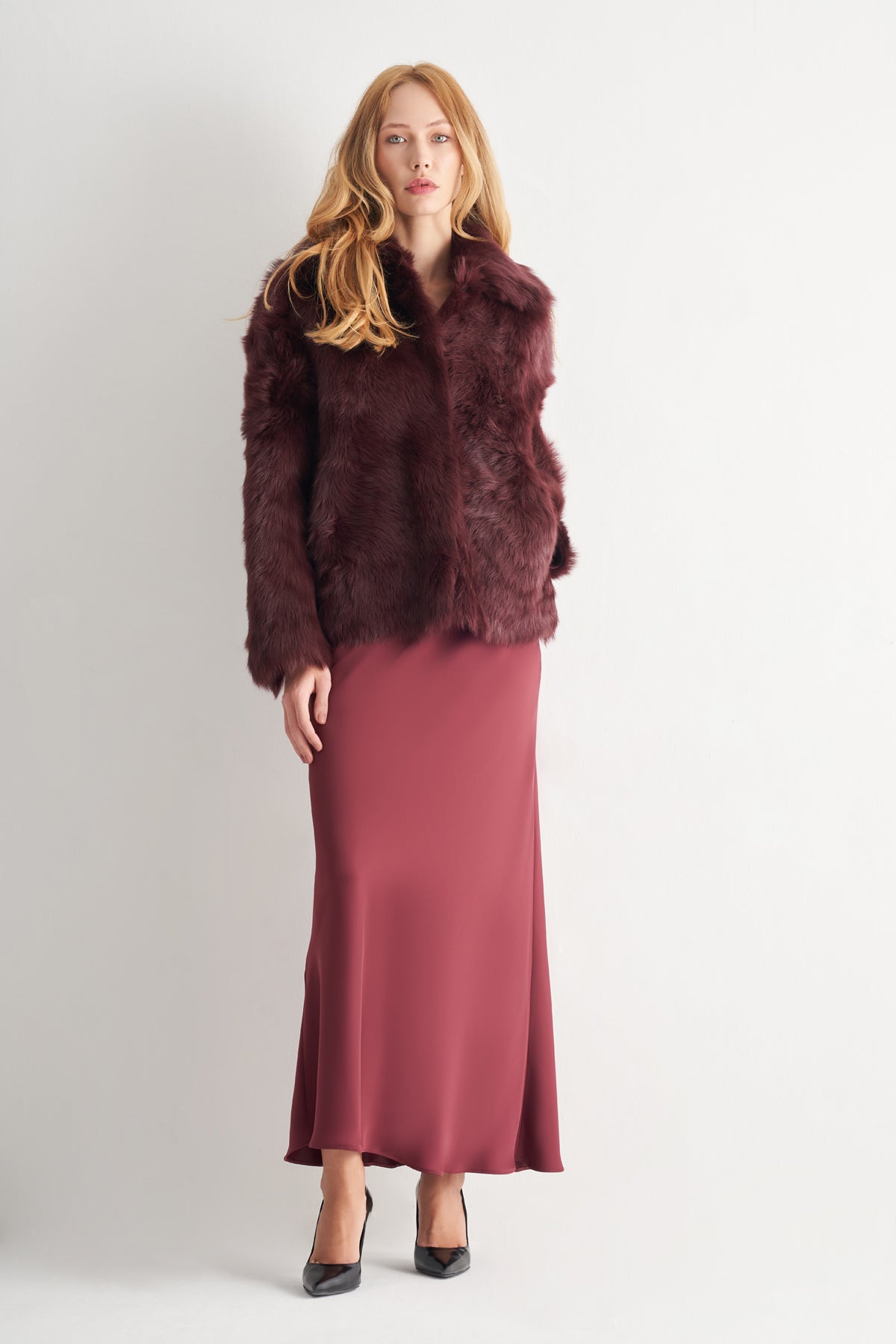 Utopian %100 Toscana Kürk Bordo Kaban