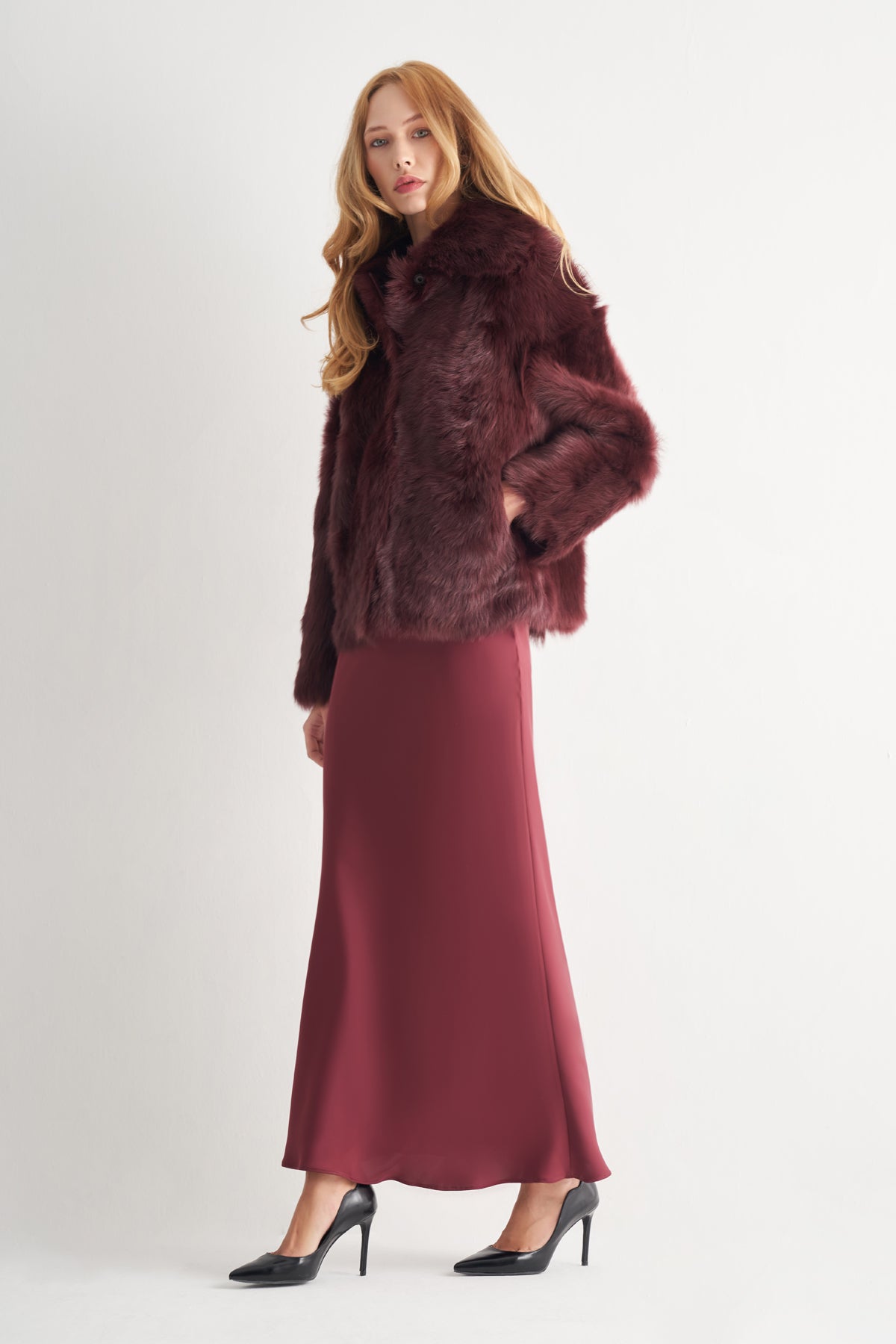 Utopian %100 Toscana Kürk Bordo Kaban