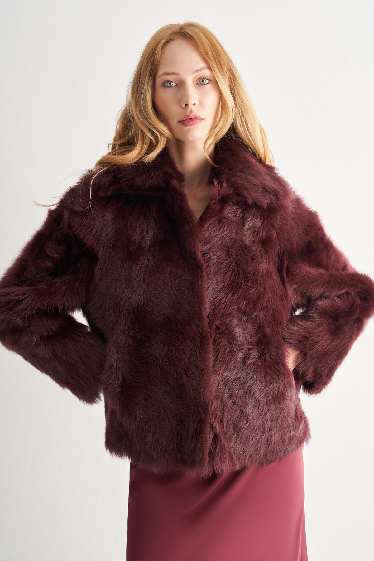 Utopian %100 Toscana Kürk Bordo Kaban