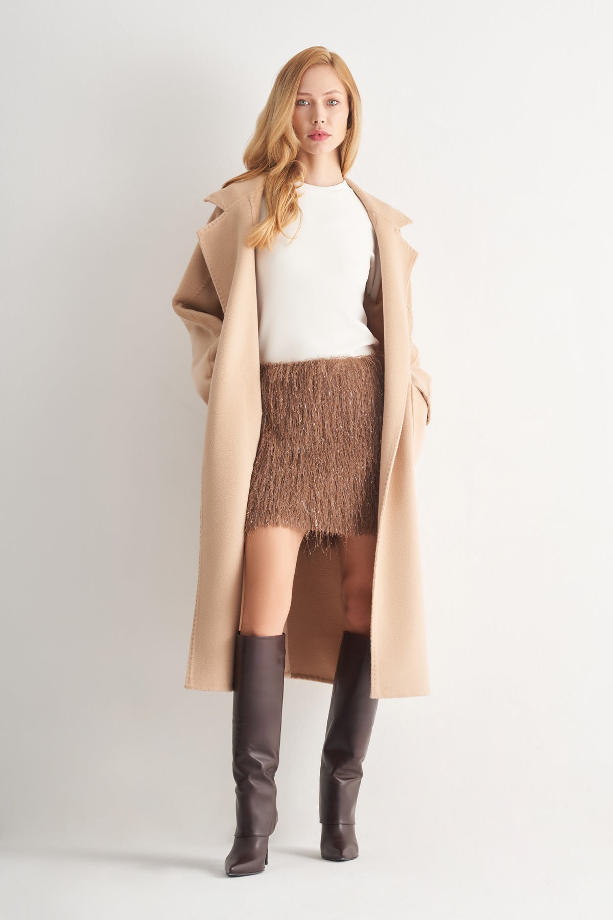 Utopian Oversize Kuşaklı Yün Kaban