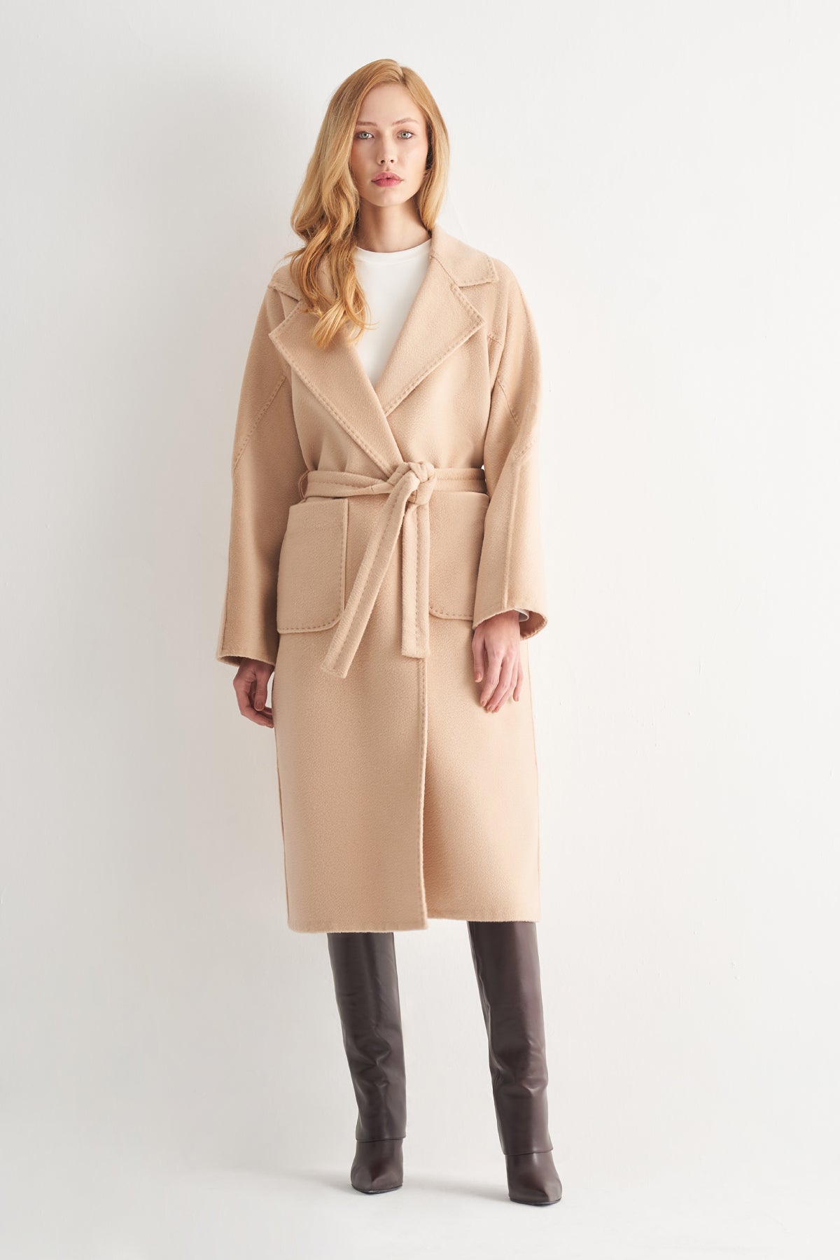 Utopian Oversize Kuşaklı Yün Kaban