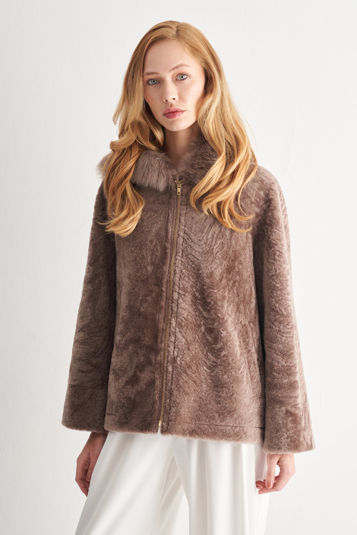 Utopian Toscana Deri ve Kürk Detaylı Kapüşonlu Kaban