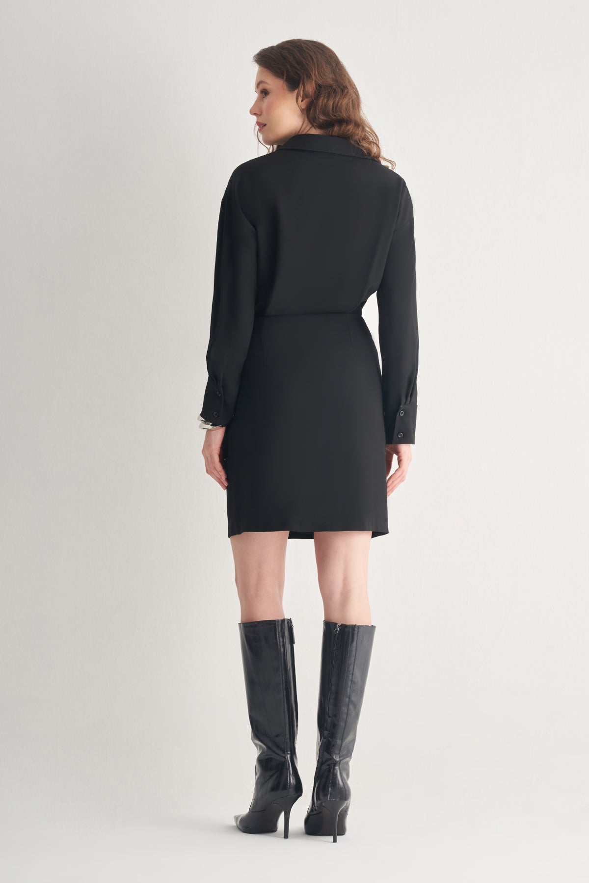 Utopian Gömlek Yaka Yan Drapeli Fit Mini Elbise