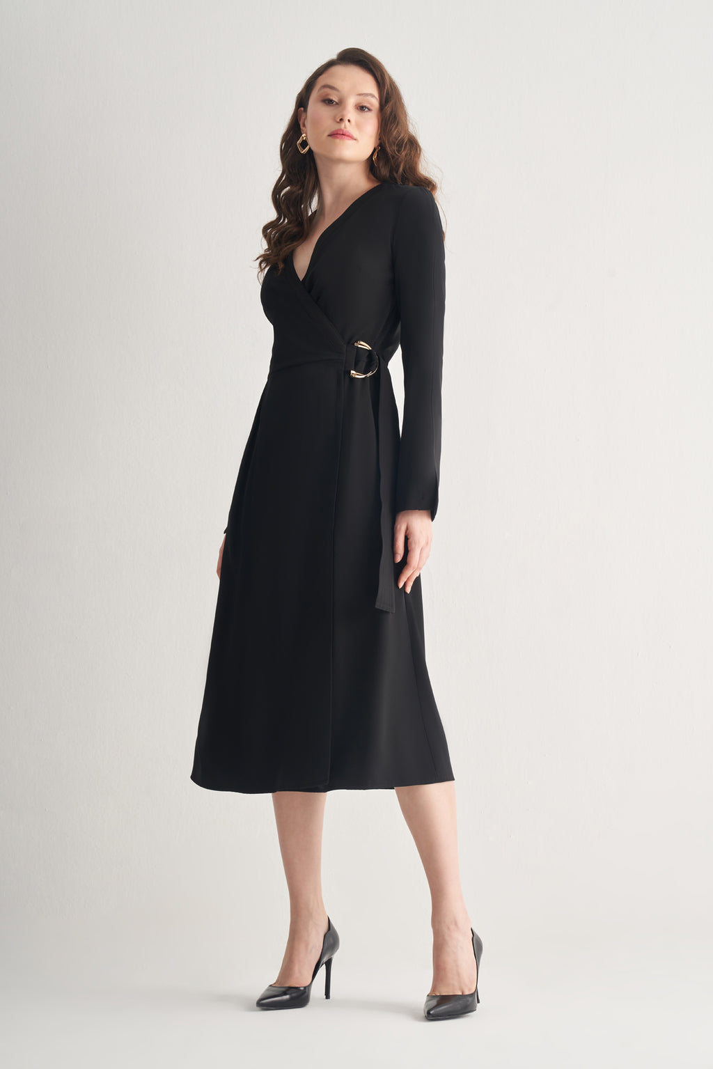 Utopian Kruvaze Yaka Tokalı Wrap Midi Elbise