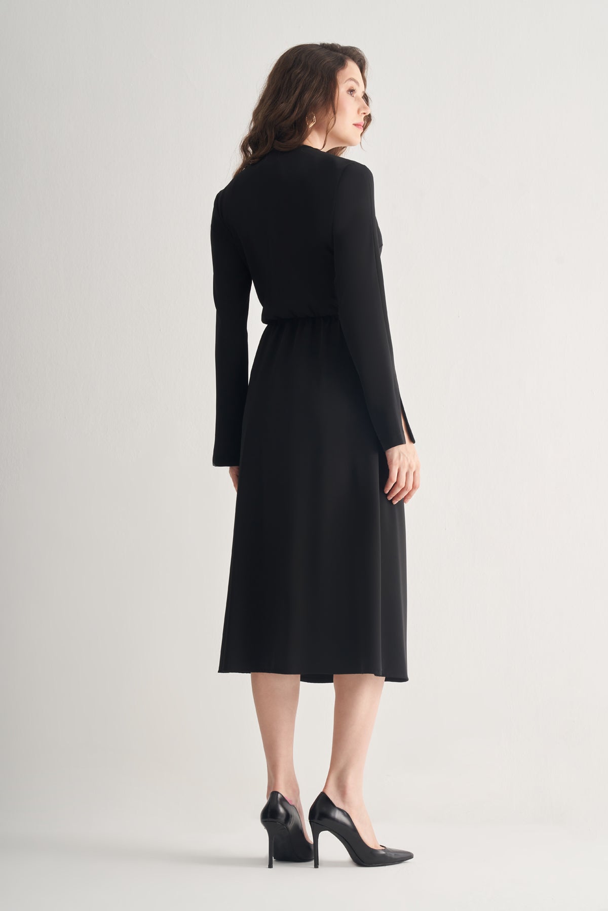 Utopian Kruvaze Yaka Tokalı Wrap Midi Elbise