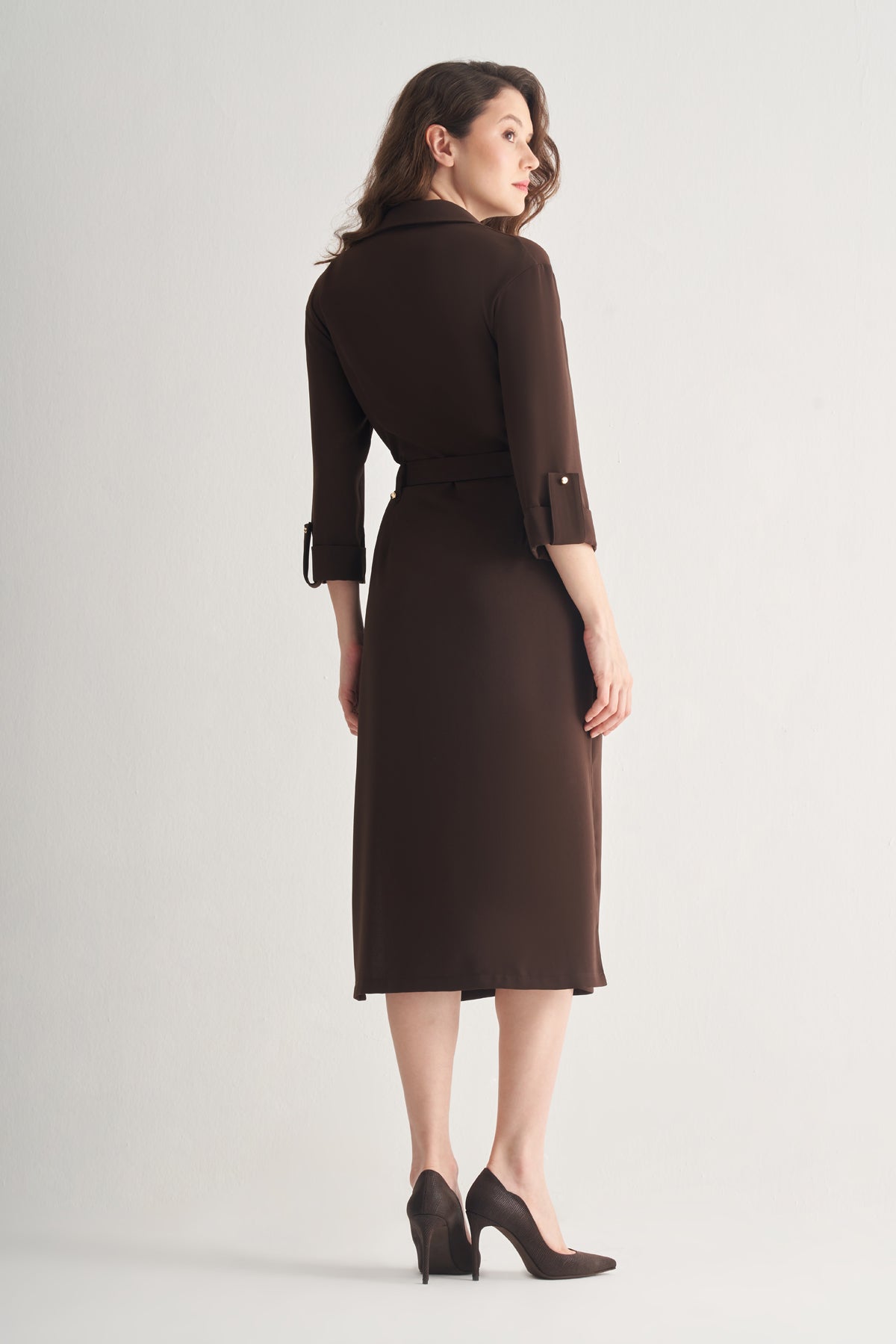 Utopian Gold Düğmeli Ceket Yaka Midi Elbise