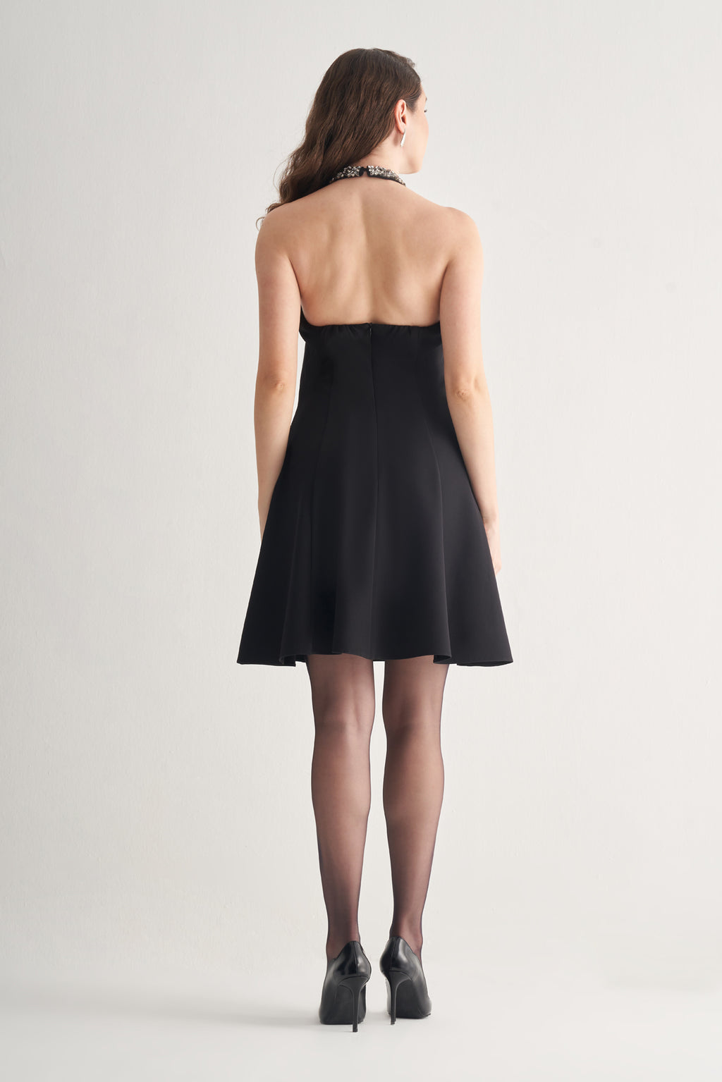 Utopian Taş İşlemeli Halter Yaka A Kesim Elbise