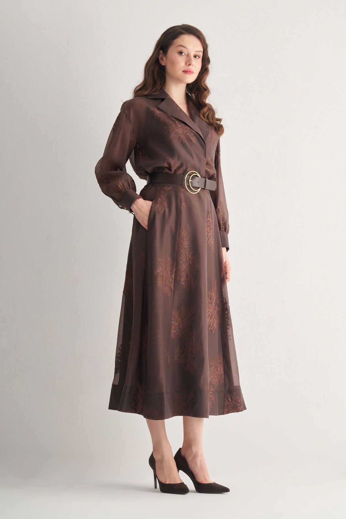 Utopian Transparan Desenli Midi Etek