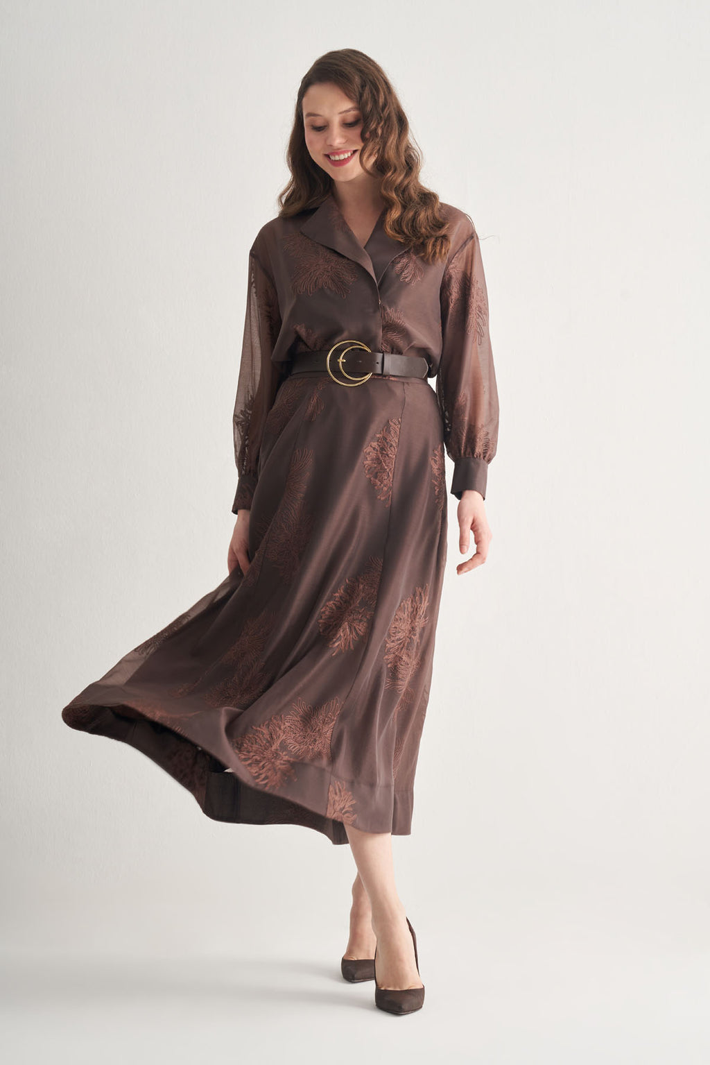 Utopian Transparan Desenli Midi Etek