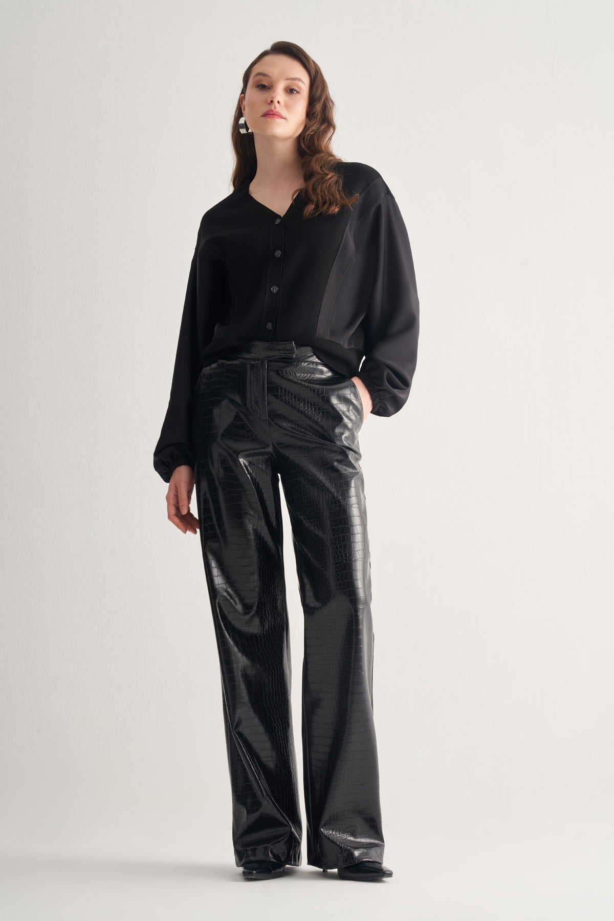 Utopian Crocodile Baskılı Suni Deri Pantolon
