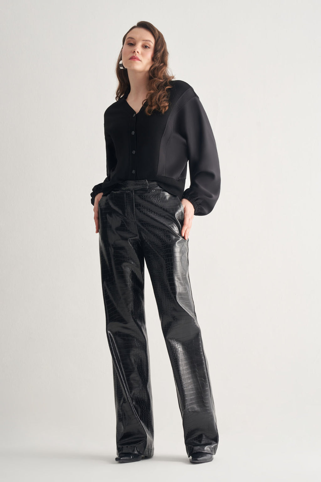 Utopian Crocodile Baskılı Suni Deri Pantolon