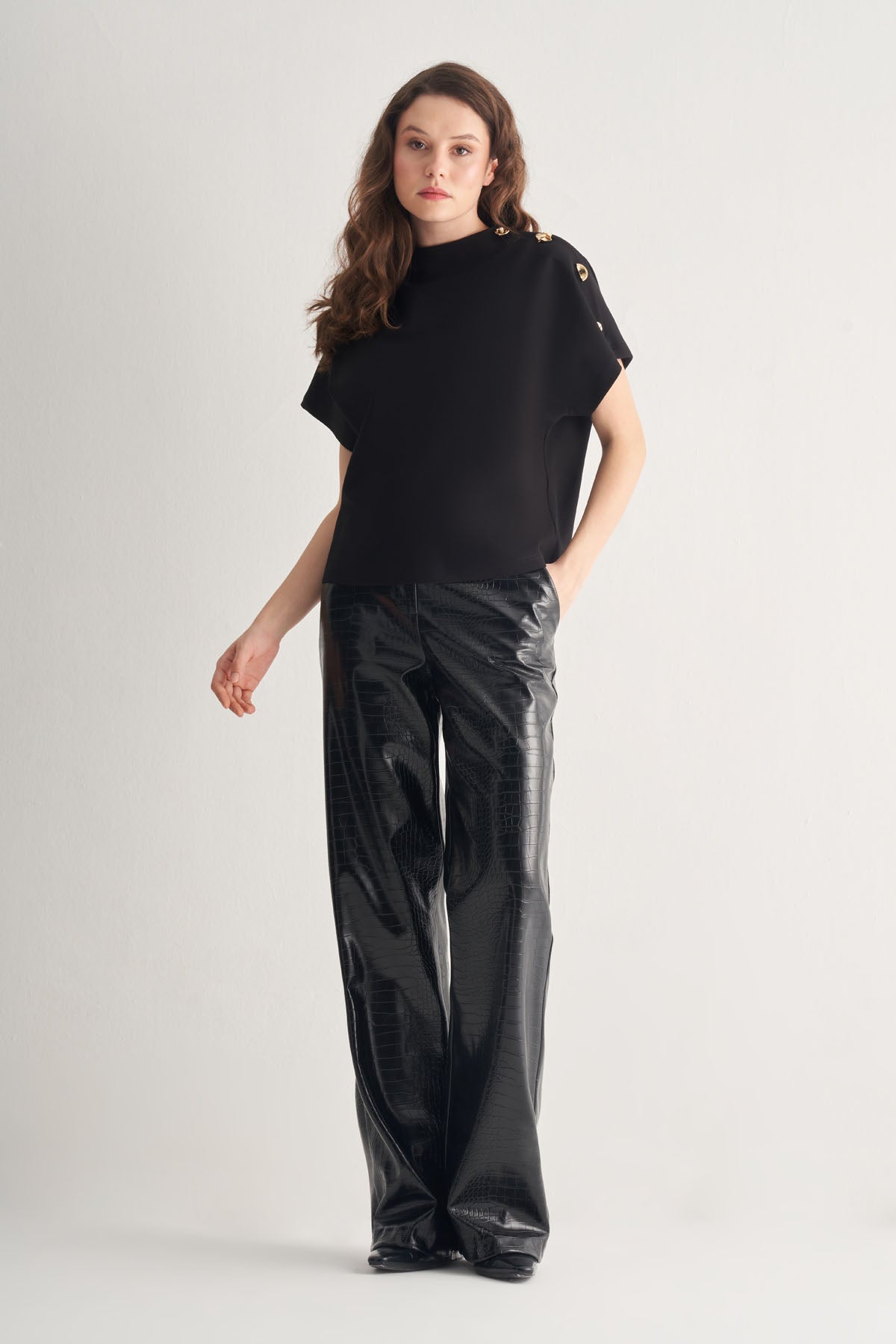 Utopian Crocodile Baskılı Suni Deri Pantolon