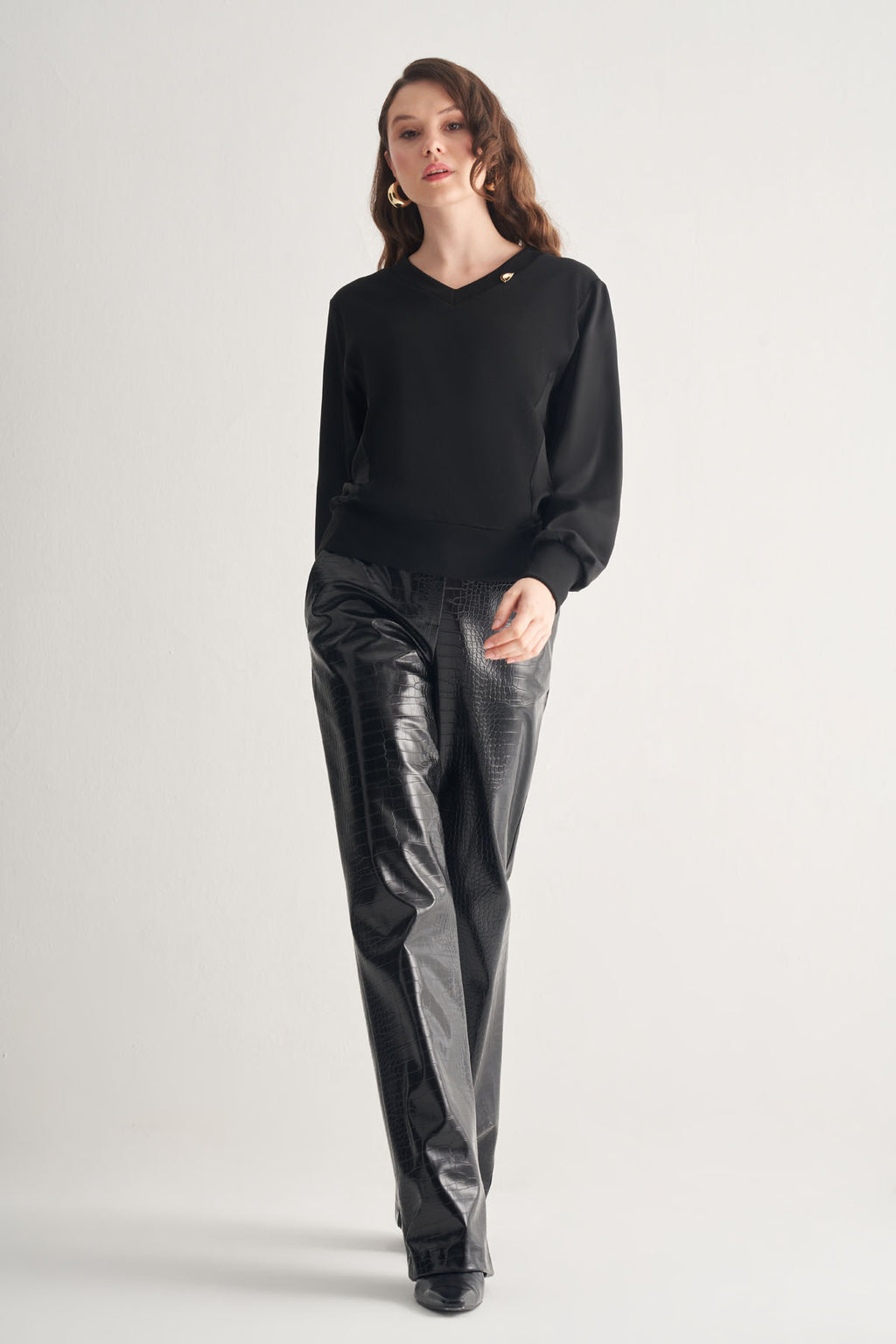 Utopian Crocodile Baskılı Suni Deri Pantolon