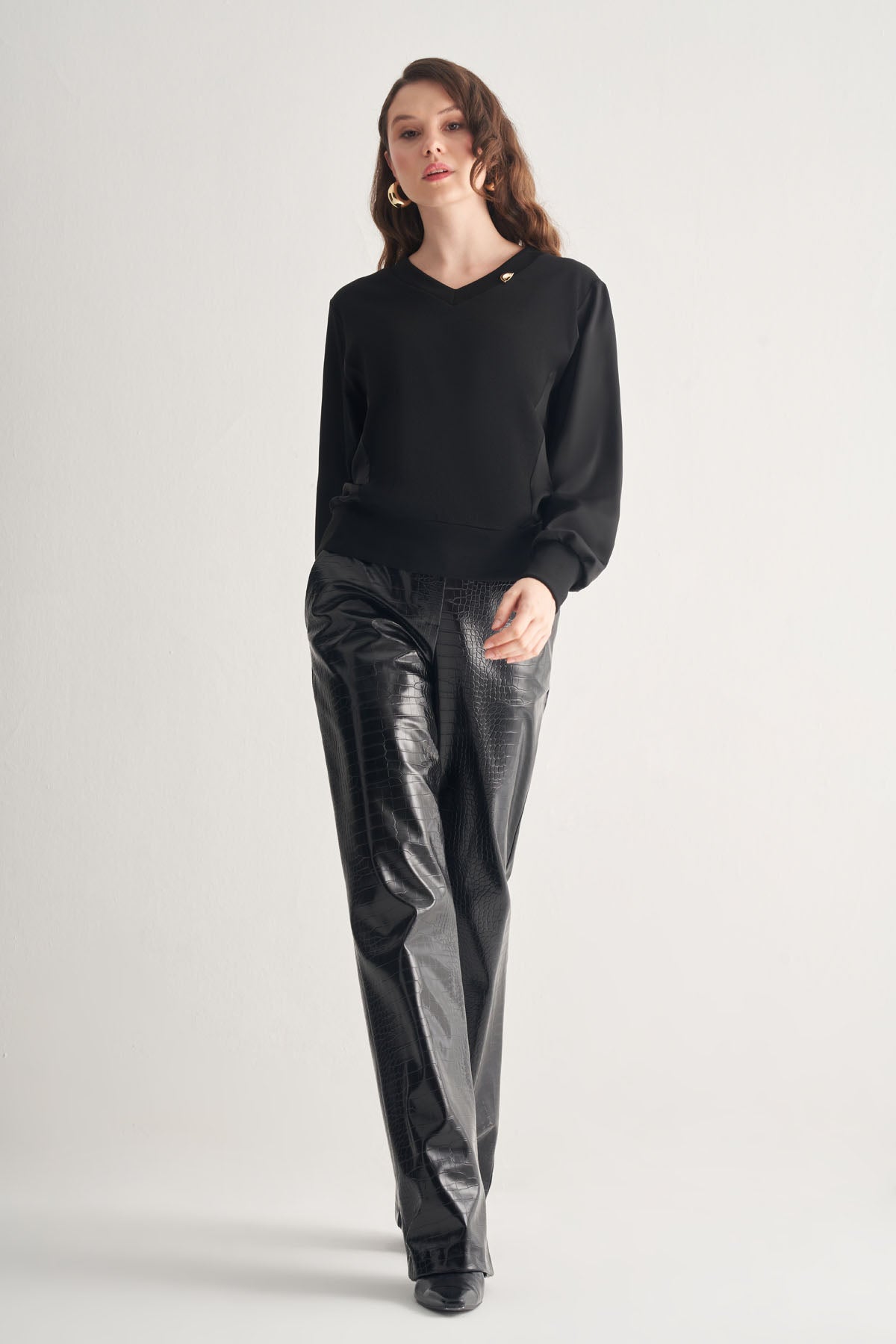 Utopian Crocodile Baskılı Suni Deri Pantolon