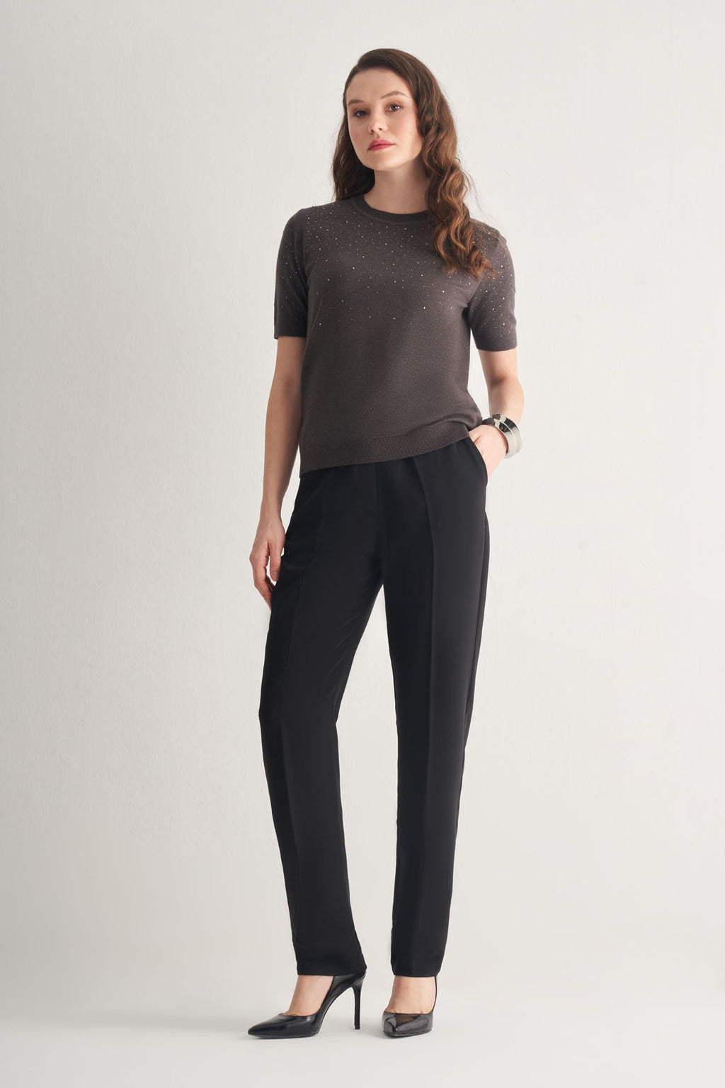 Utopian Taş İşlemeli Kısa Kol Triko