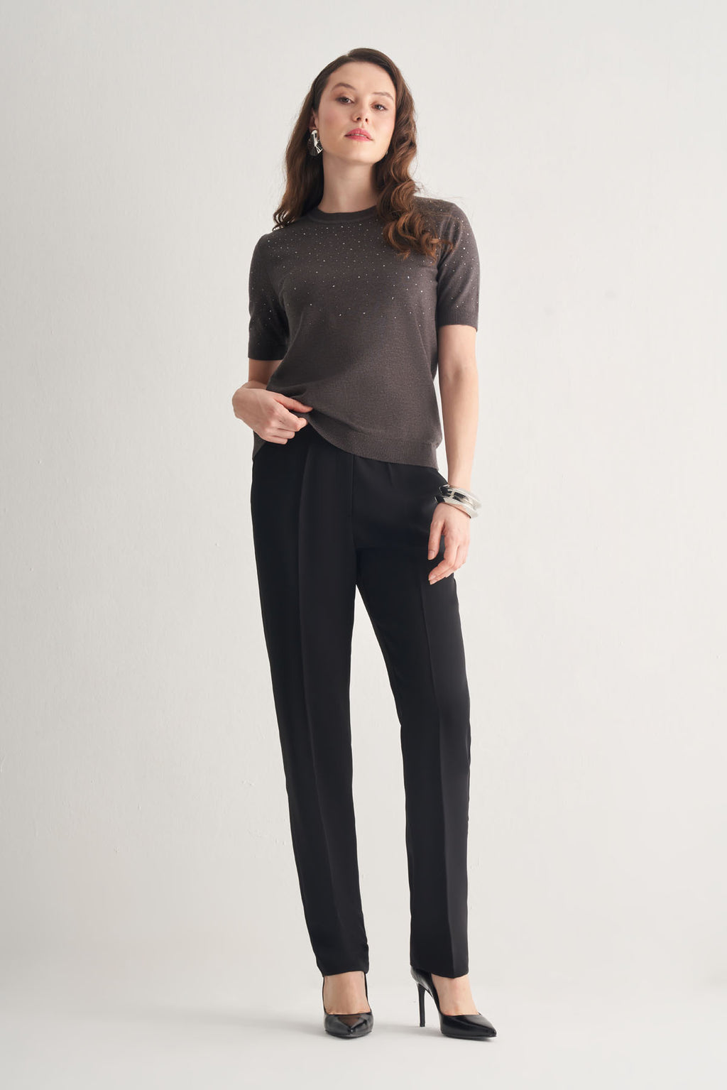 Utopian Taş İşlemeli Kısa Kol Triko