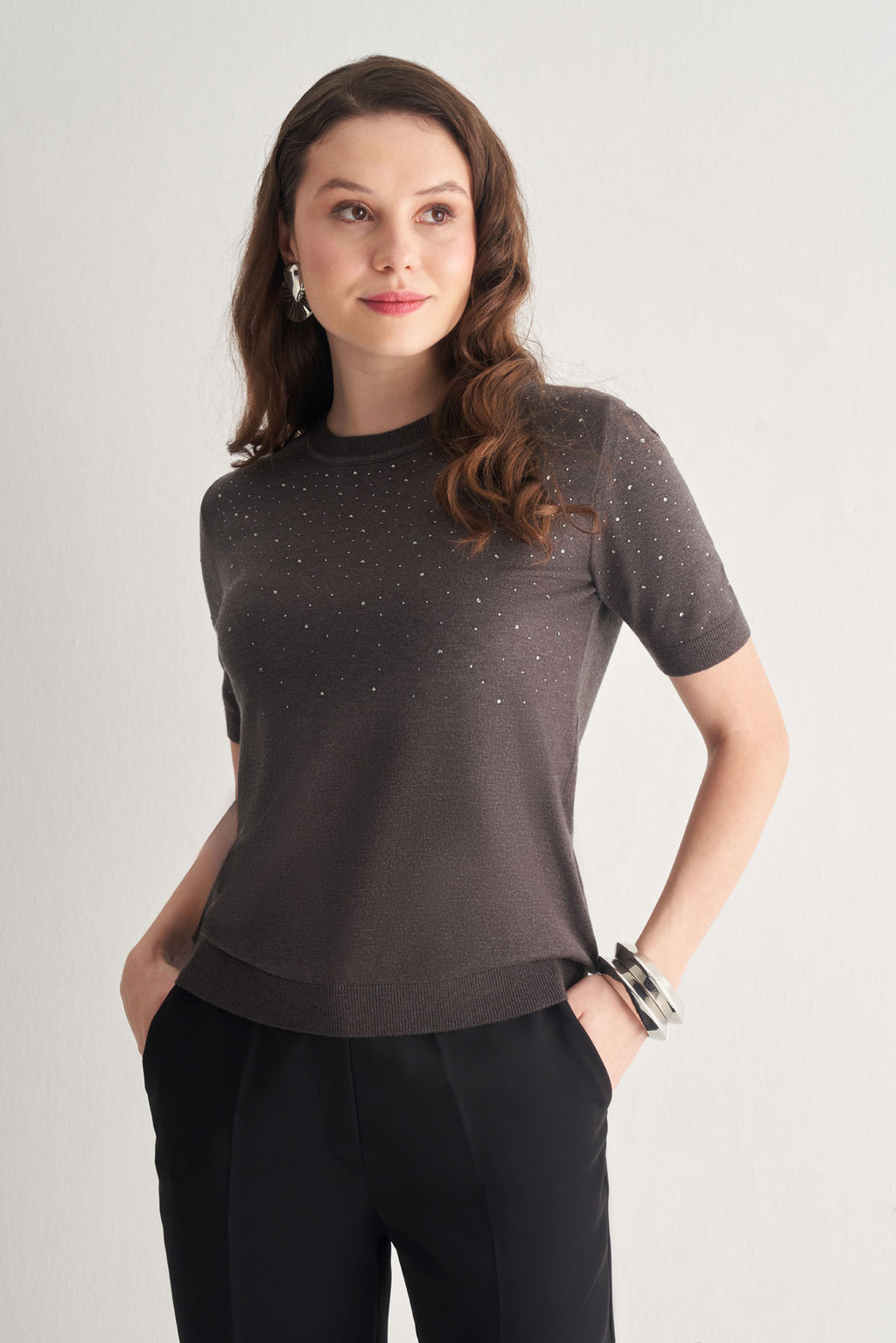 Utopian Taş İşlemeli Kısa Kol Triko