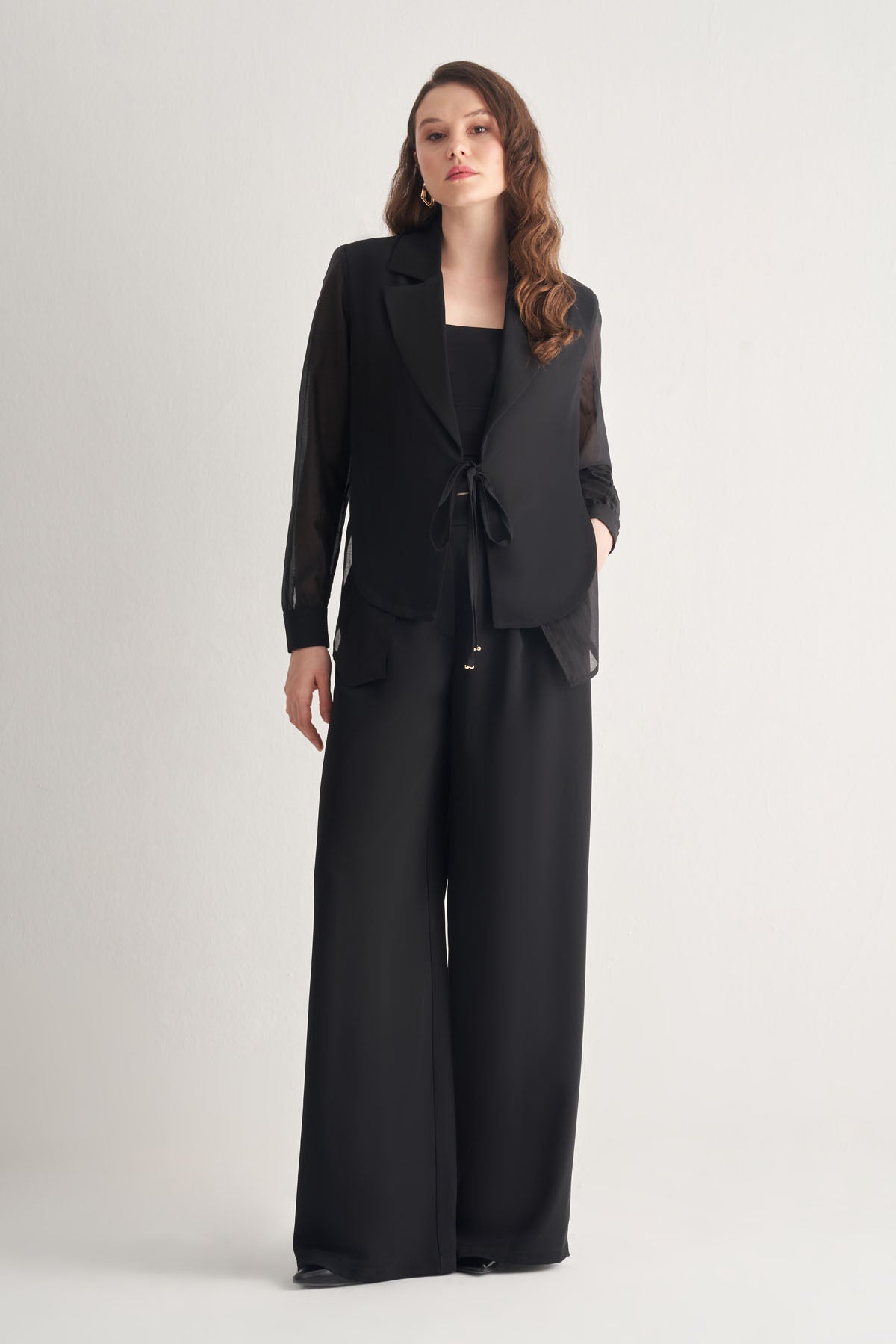 Utopian Siyah Transparan Kollu Ceket