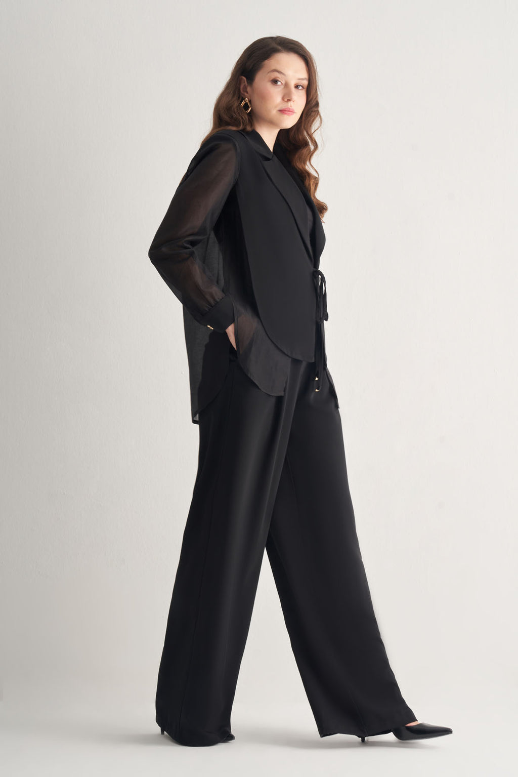 Utopian Siyah Transparan Kollu Ceket