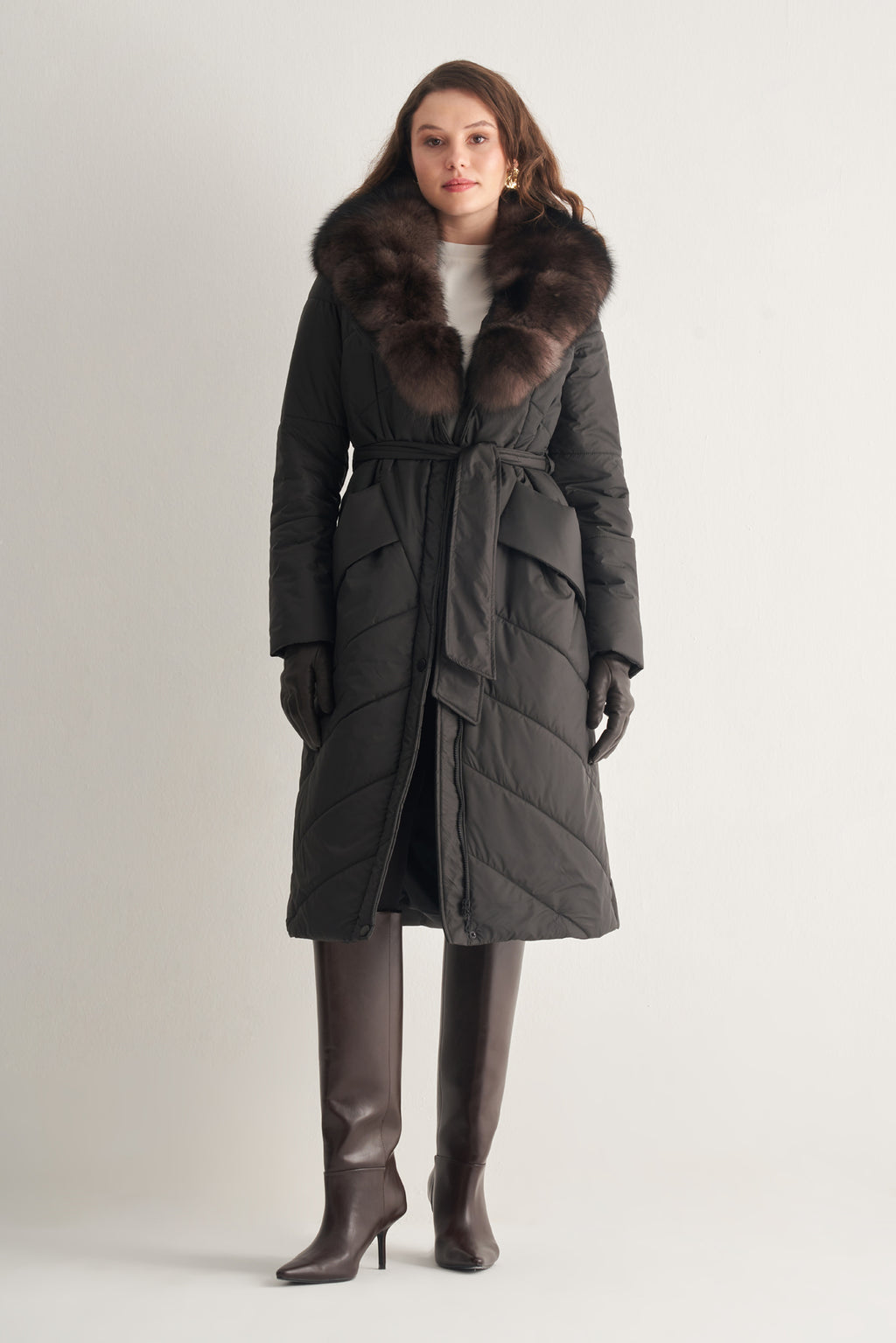 Utopian Kürk Yakalı Uzun Kapitoneli Kaban