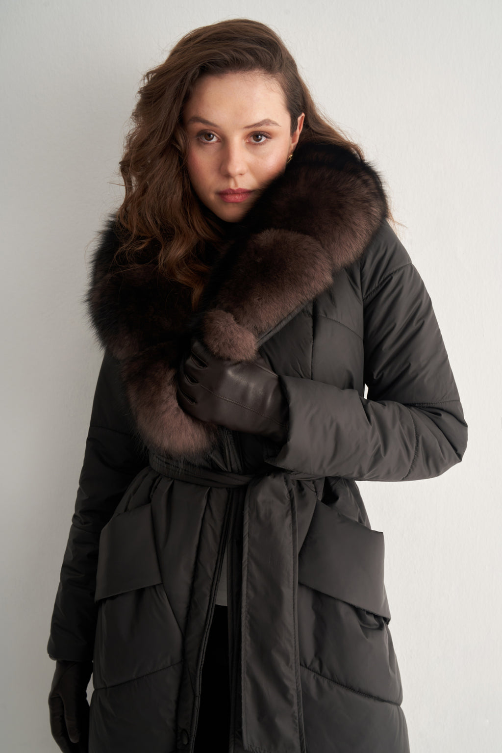 Utopian Kürk Yakalı Uzun Kapitoneli Kaban