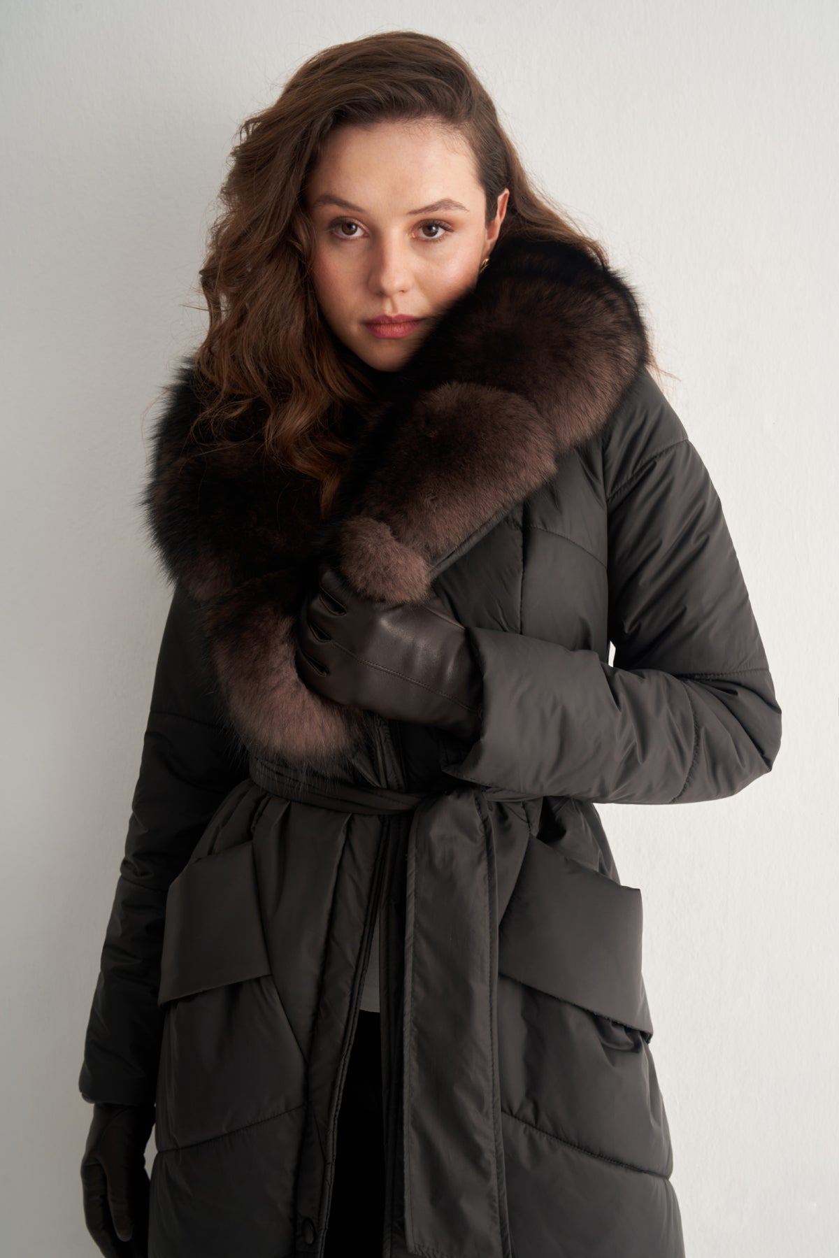 Utopian Kürk Yakalı Uzun Kapitoneli Kaban