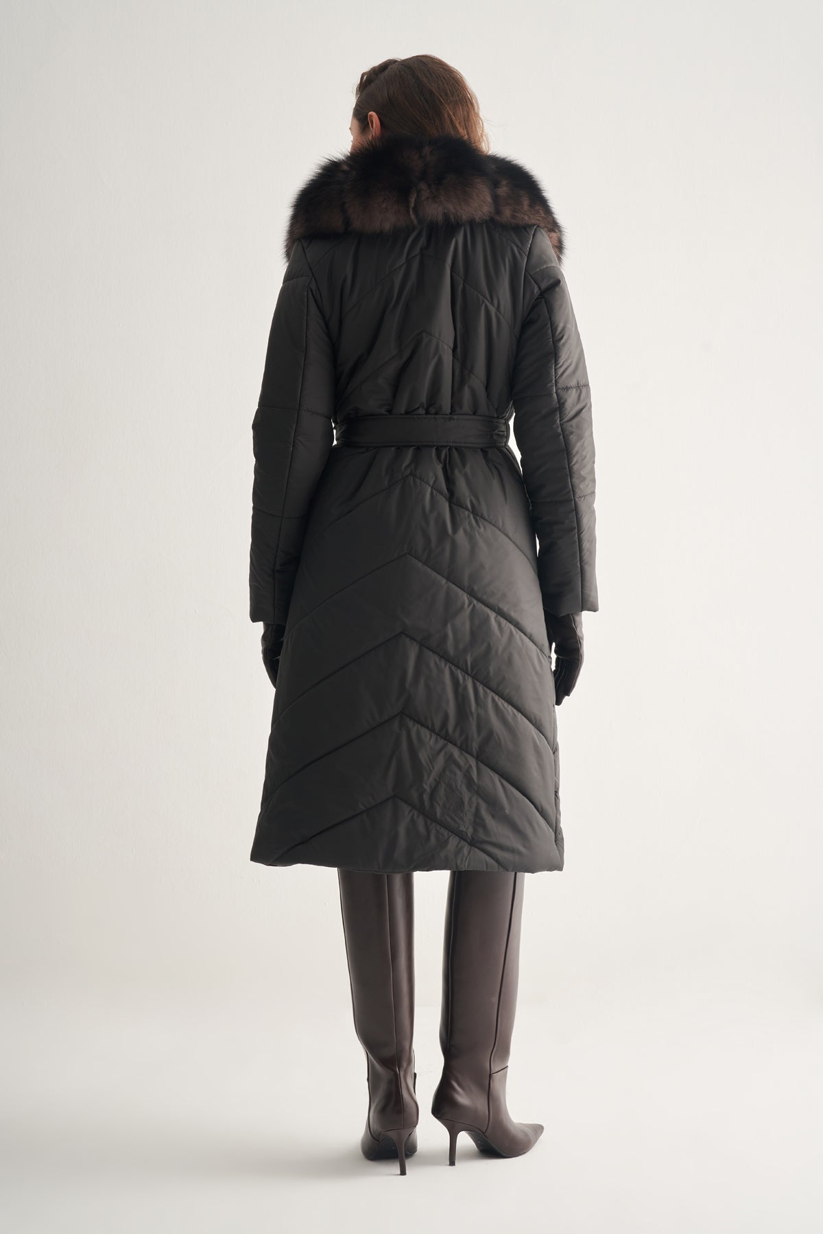 Utopian Kürk Yakalı Uzun Kapitoneli Kaban