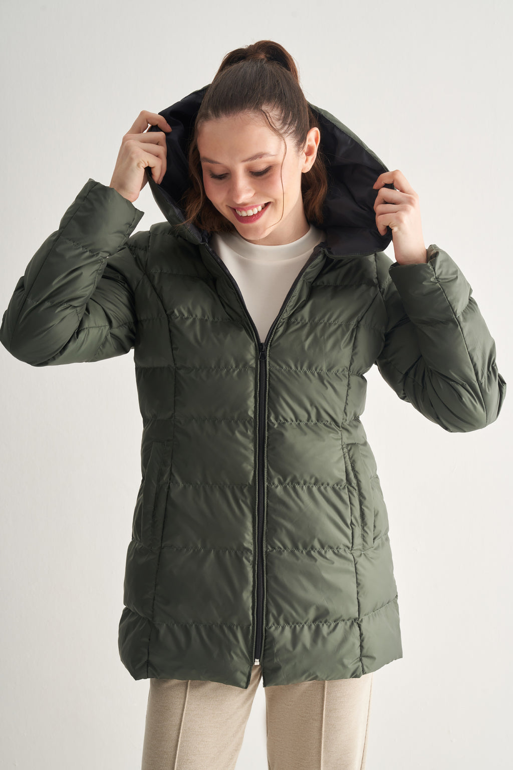 Utopian Kapüşonlu Uzun Puff Mont