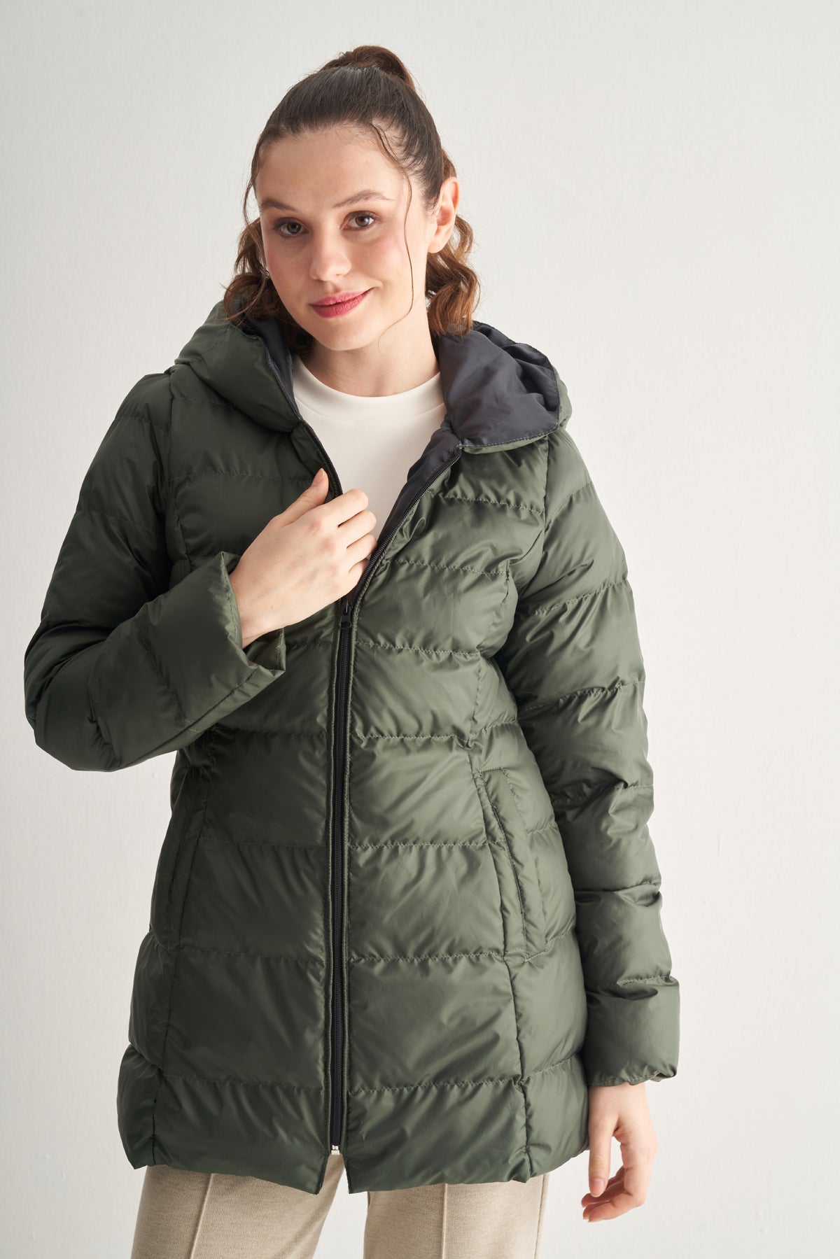 Utopian Kapüşonlu Uzun Puff Mont