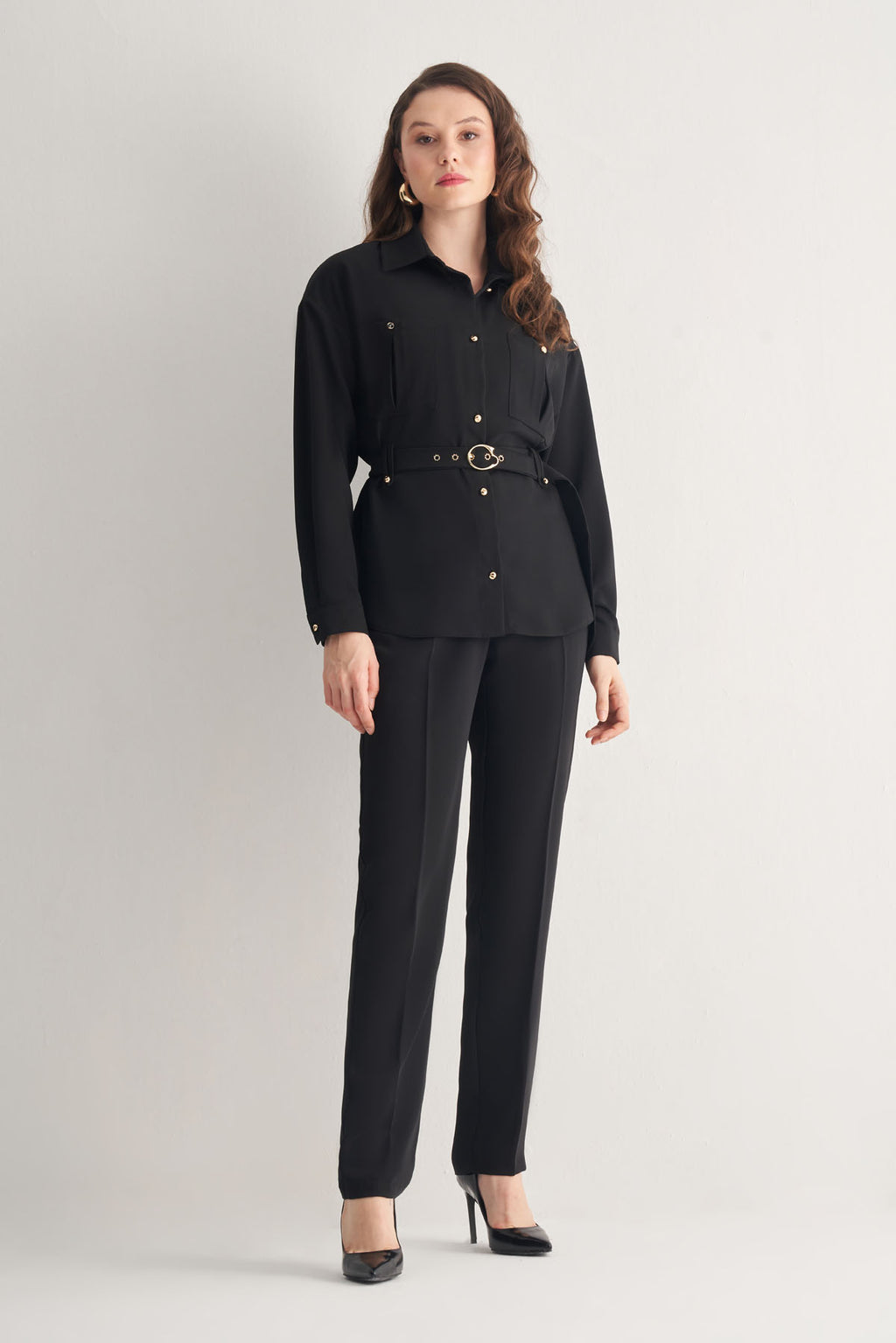 Utopian Kemerli Gold Düğme Detaylı Gömlek