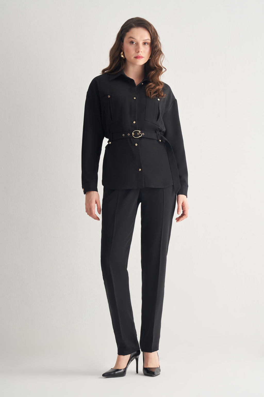 Utopian Kemerli Gold Düğme Detaylı Gömlek