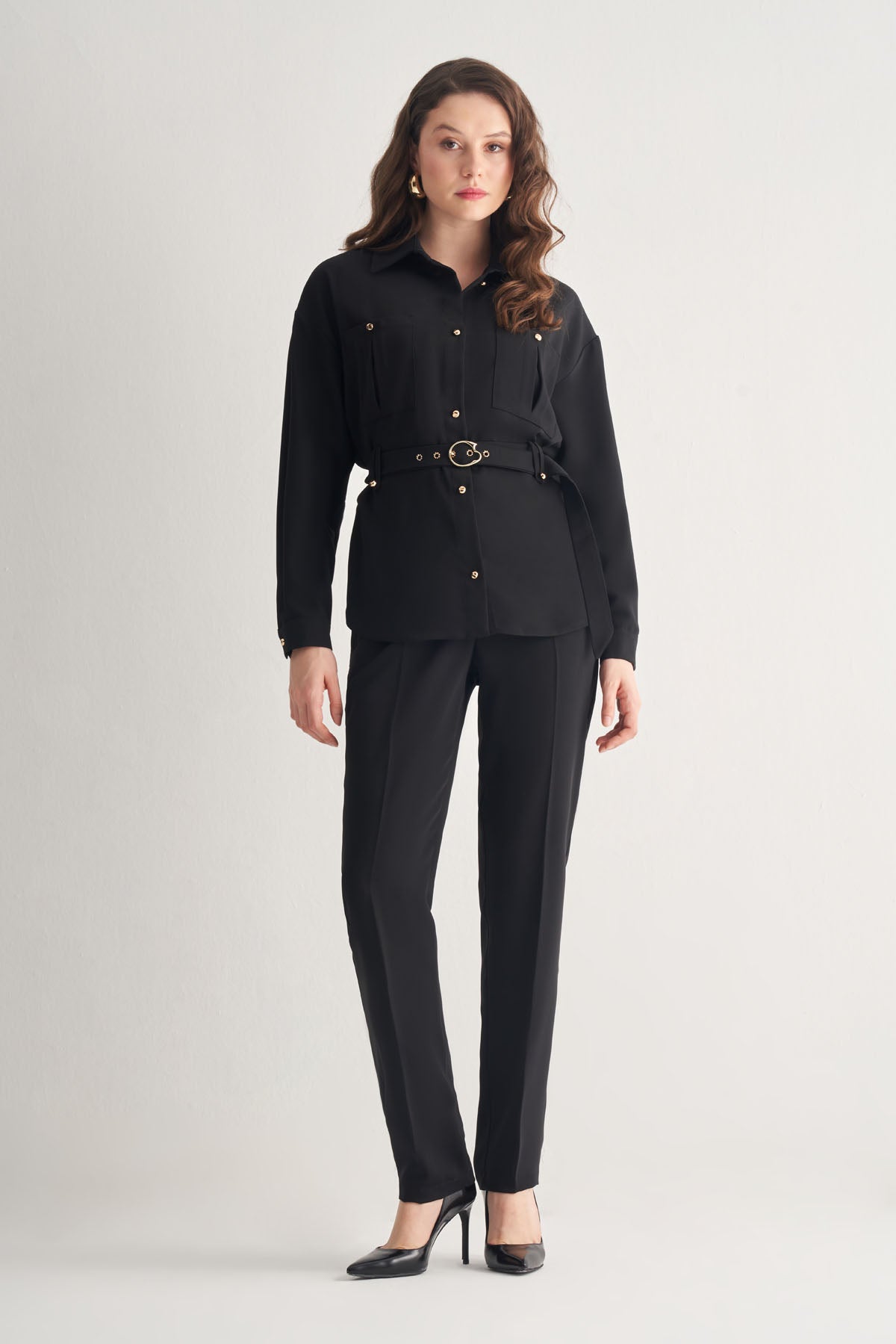 Utopian Kemerli Gold Düğme Detaylı Gömlek