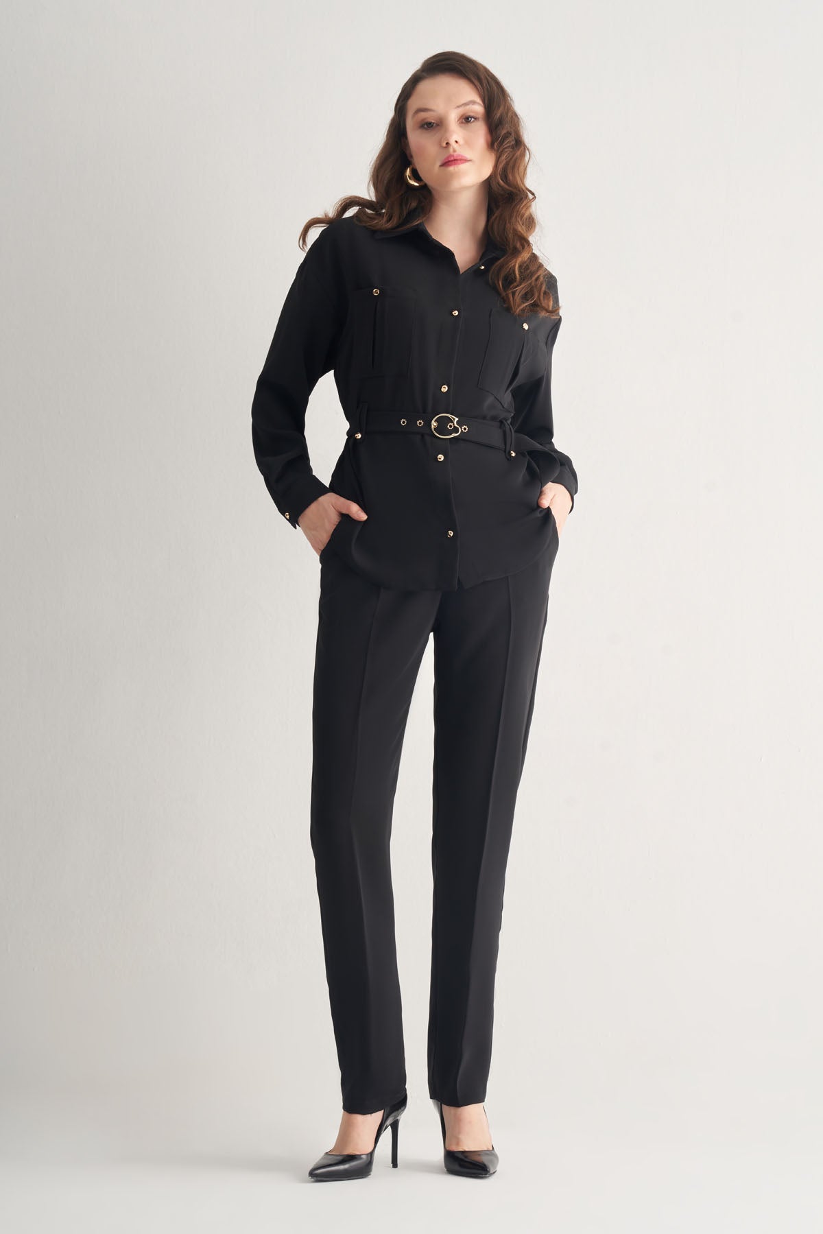 Utopian Kemerli Gold Düğme Detaylı Gömlek