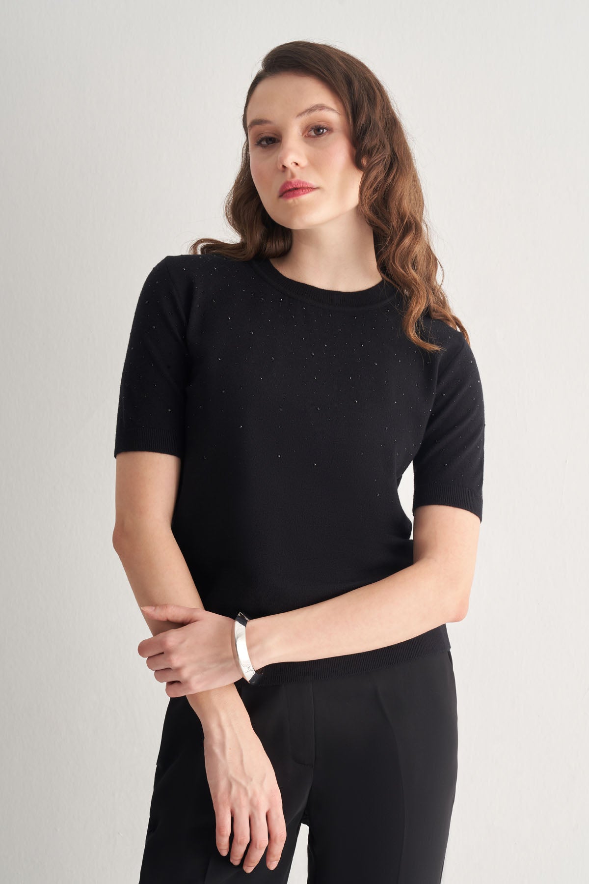 Utopian Taş İşlemeli Kısa Kol Triko