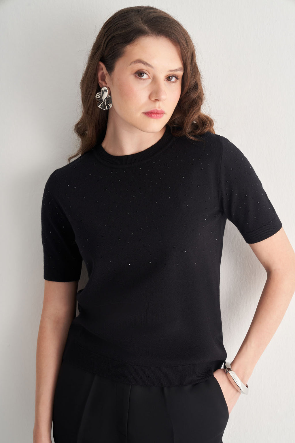 Utopian Taş İşlemeli Kısa Kol Triko