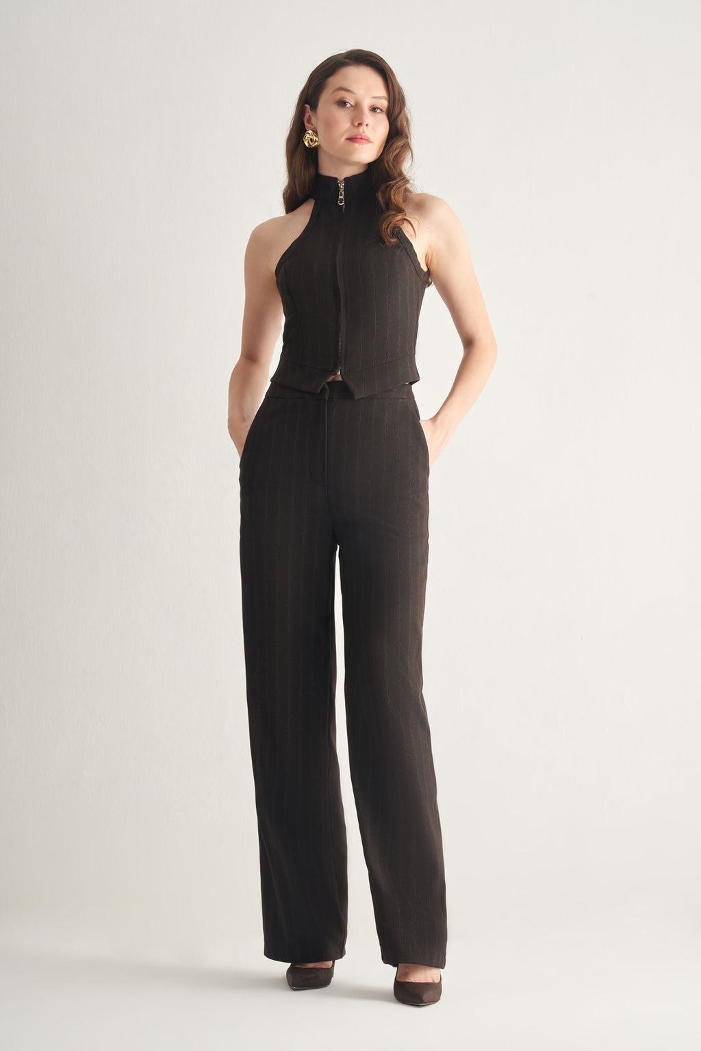 Utopian Dikiş Detaylı Yüksek Yaka Fermuarlı Yelek