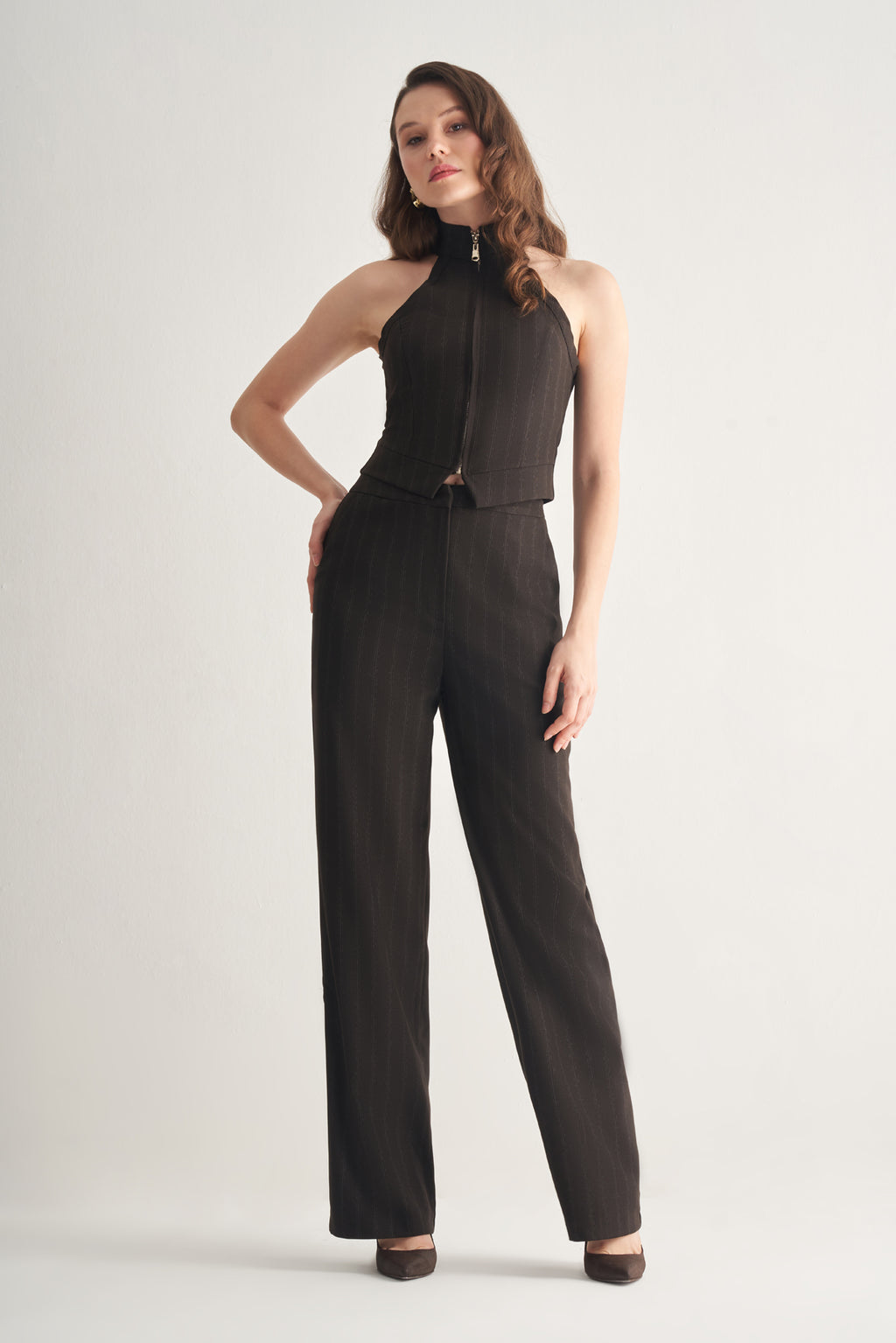 Utopian Dikiş Detaylı Yüksek Yaka Fermuarlı Yelek