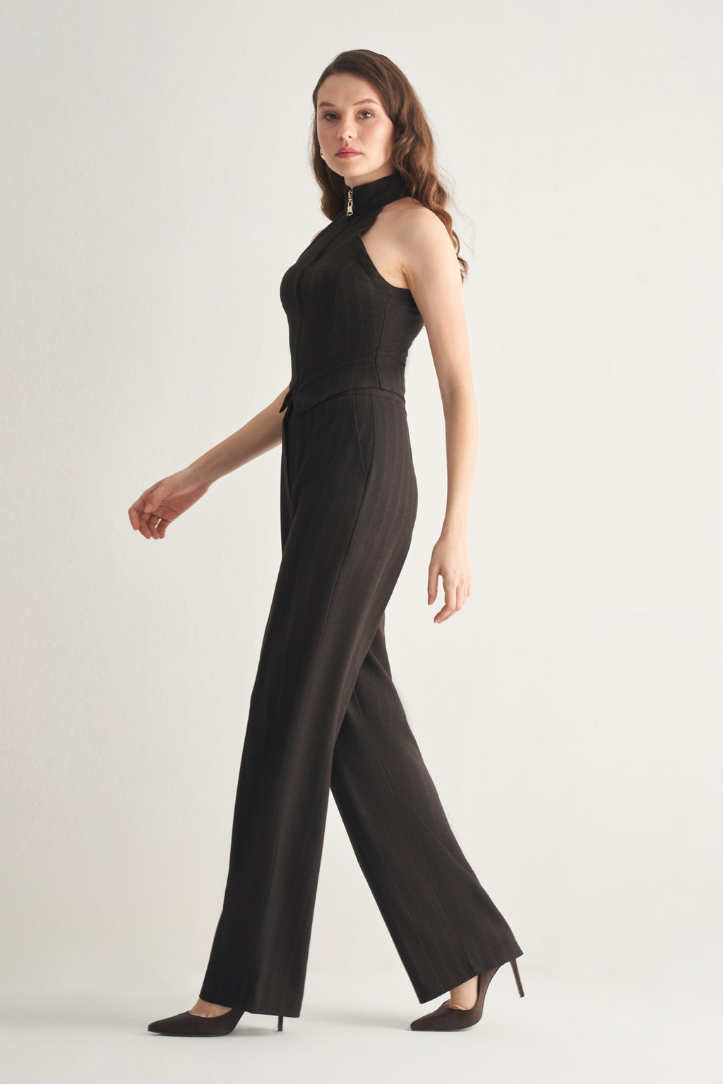 Utopian Dikiş Detaylı Yüksek Yaka Fermuarlı Yelek