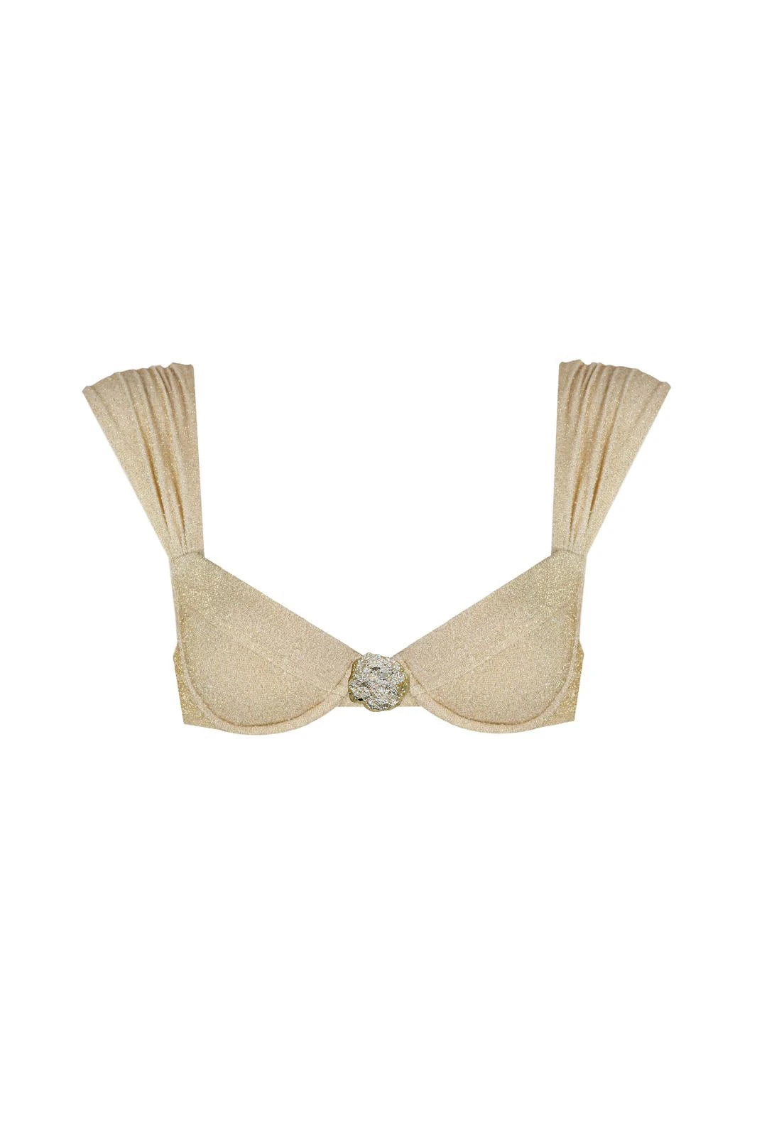 Gaia n Uranos Taş Aksesuarlı Işıltılı M Yaka Gold Bikini Üstü