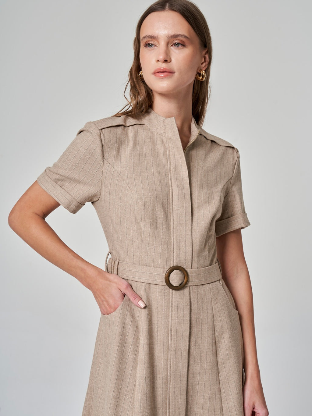 Dik Yaka Midi Elbise