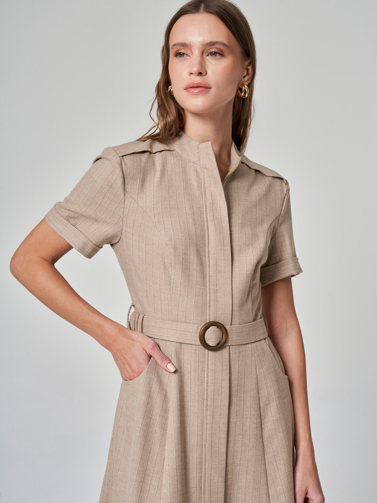 Dik Yaka Midi Elbise