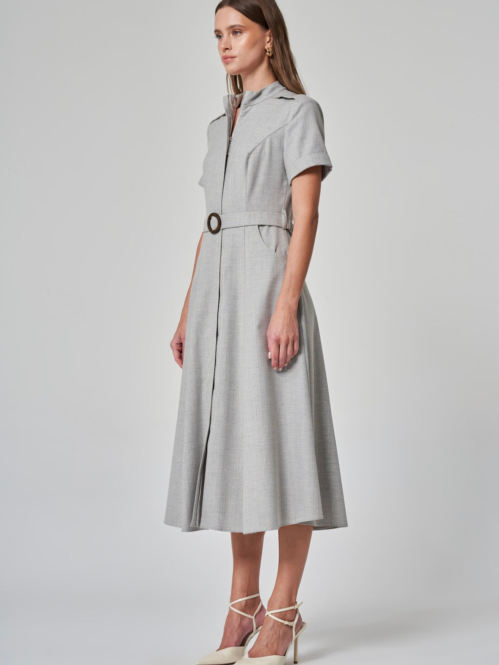 Dik Yaka Midi Elbise